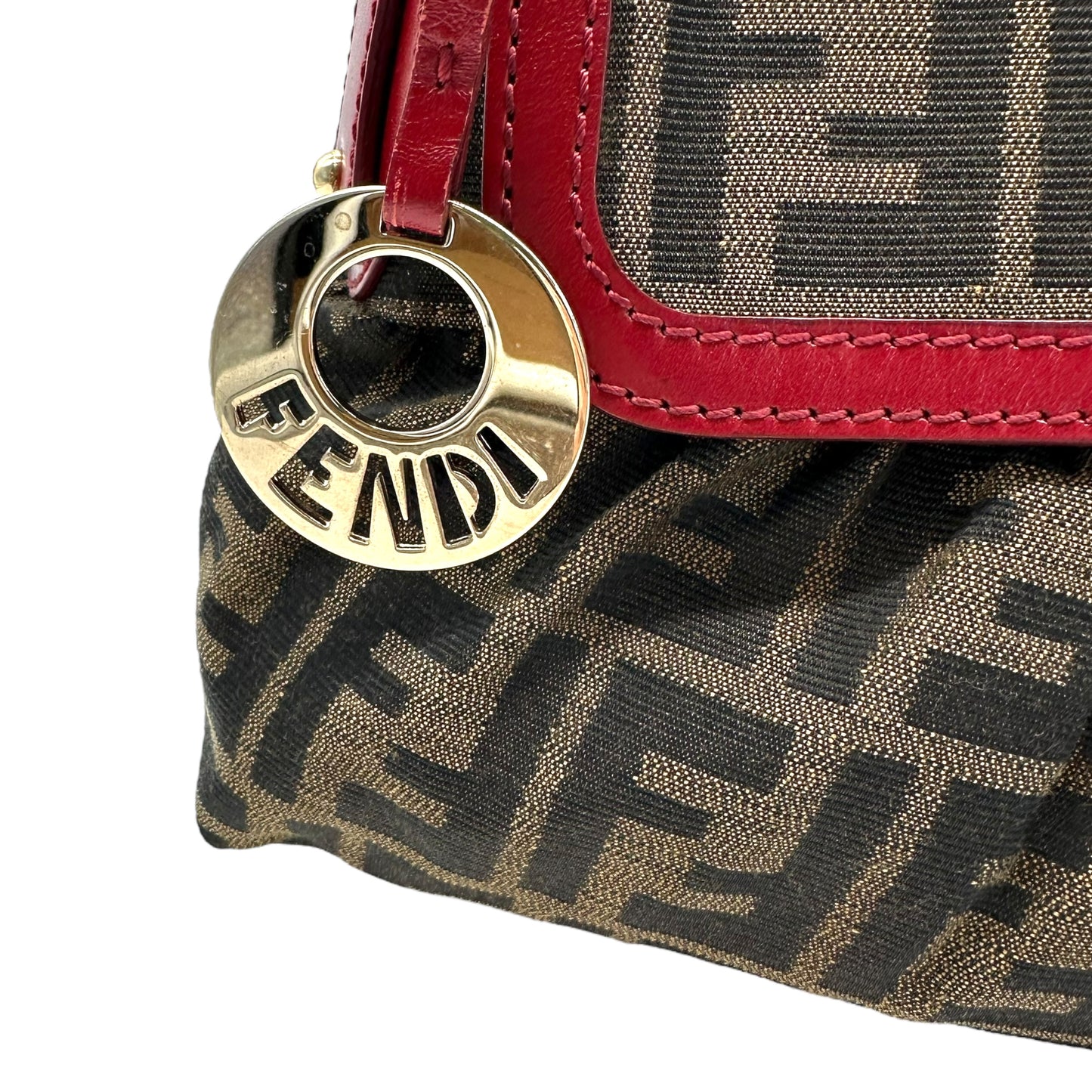 Fendi Red Leather Trim Zucca Monogram Chef Bag - Outfit Repeater