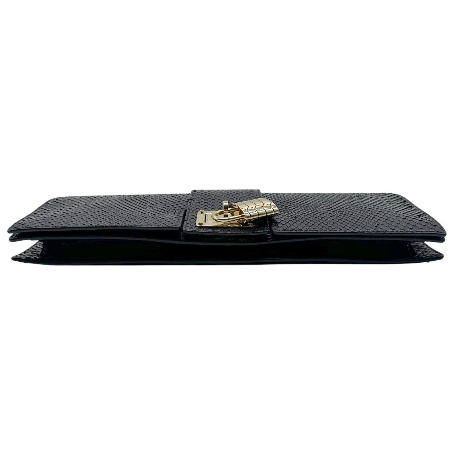 Roberto Cavalli Black Python East-West Padlock Clutch Bag
