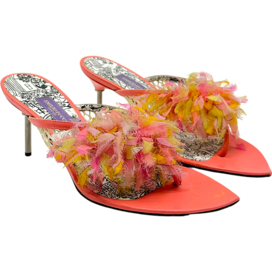 Emilio Pucci Heeled Flip Flops Light Pink Yellow Silk