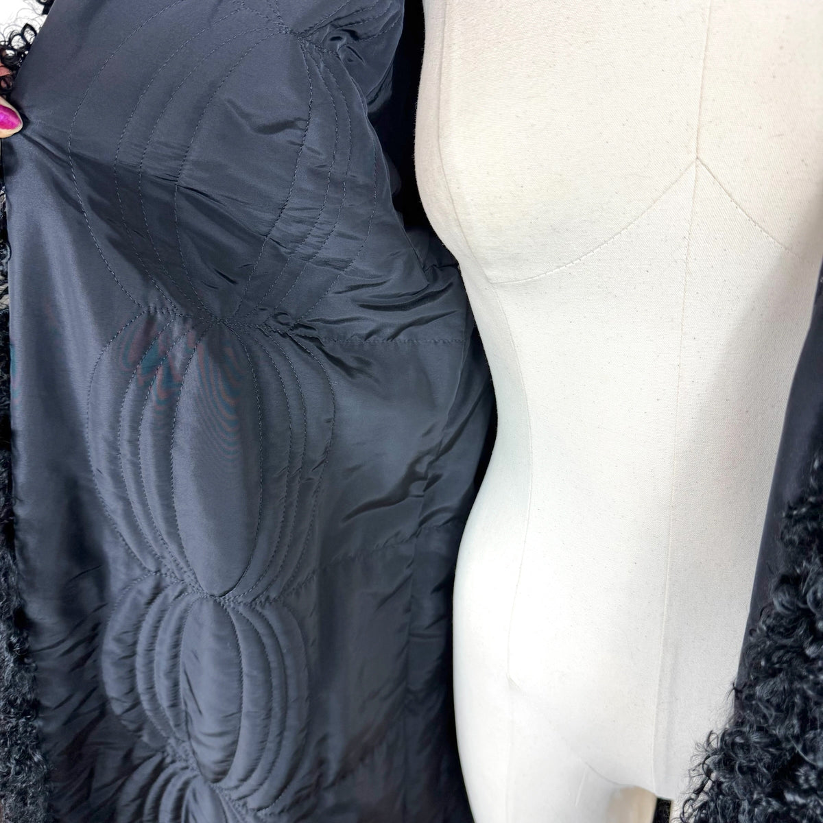 Mongolian Lamb Fur Reversible Mid-Length Coat Black