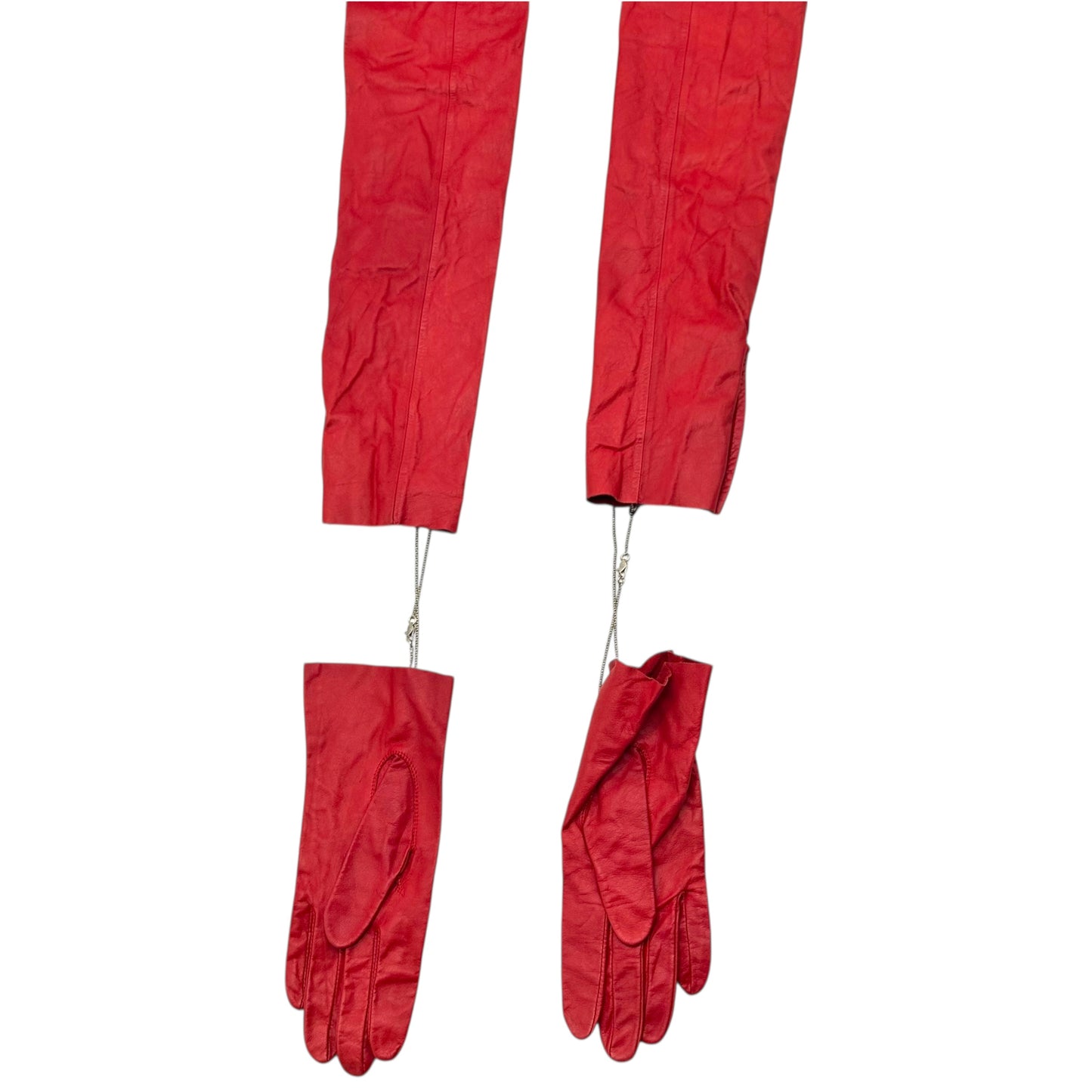 Jean Paul Gaultier 90's Red Lambskin Long 2-Way Gloves NEW