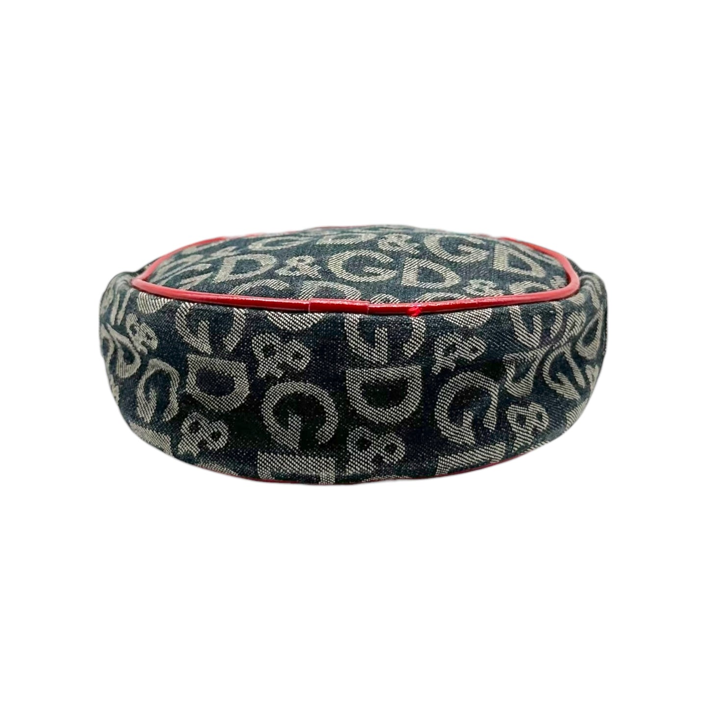 D&G Denim Logo Red Leather Mini Circle Crossbody Bag