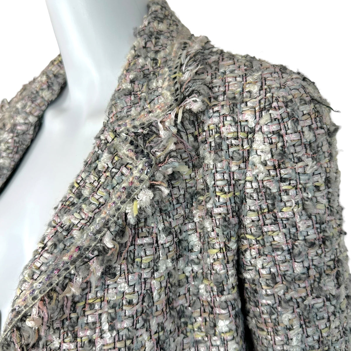 Chanel Tweed Blazer Jacket Pink Gray Sequin Trim