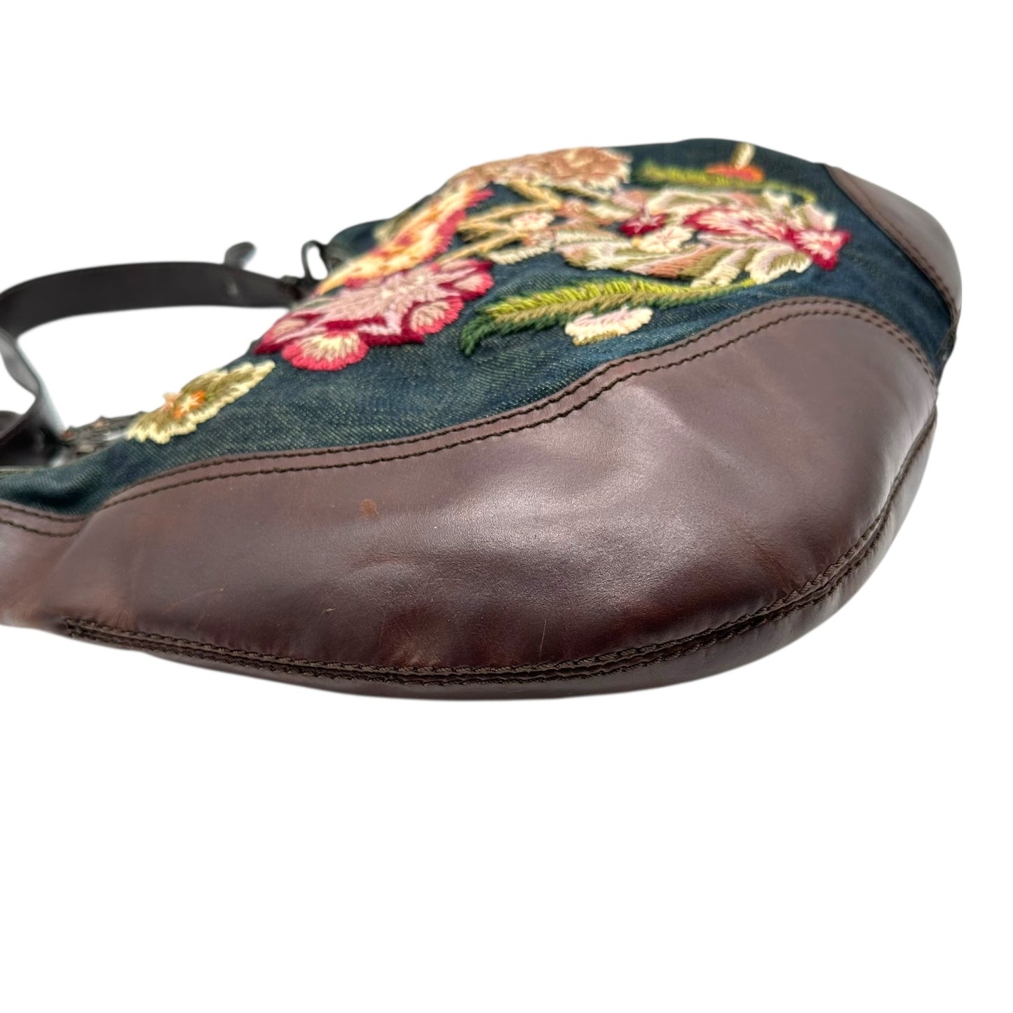 Valentino Garavani Denim & Leather Floral Embroidered Hobo Bag