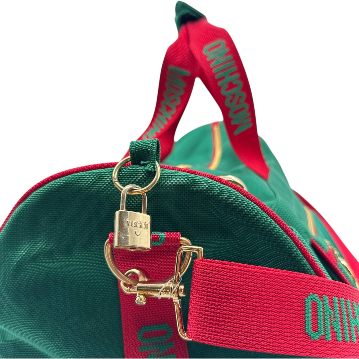 Moschino 90's Green & Red Peace Sign Large Duffle Bag