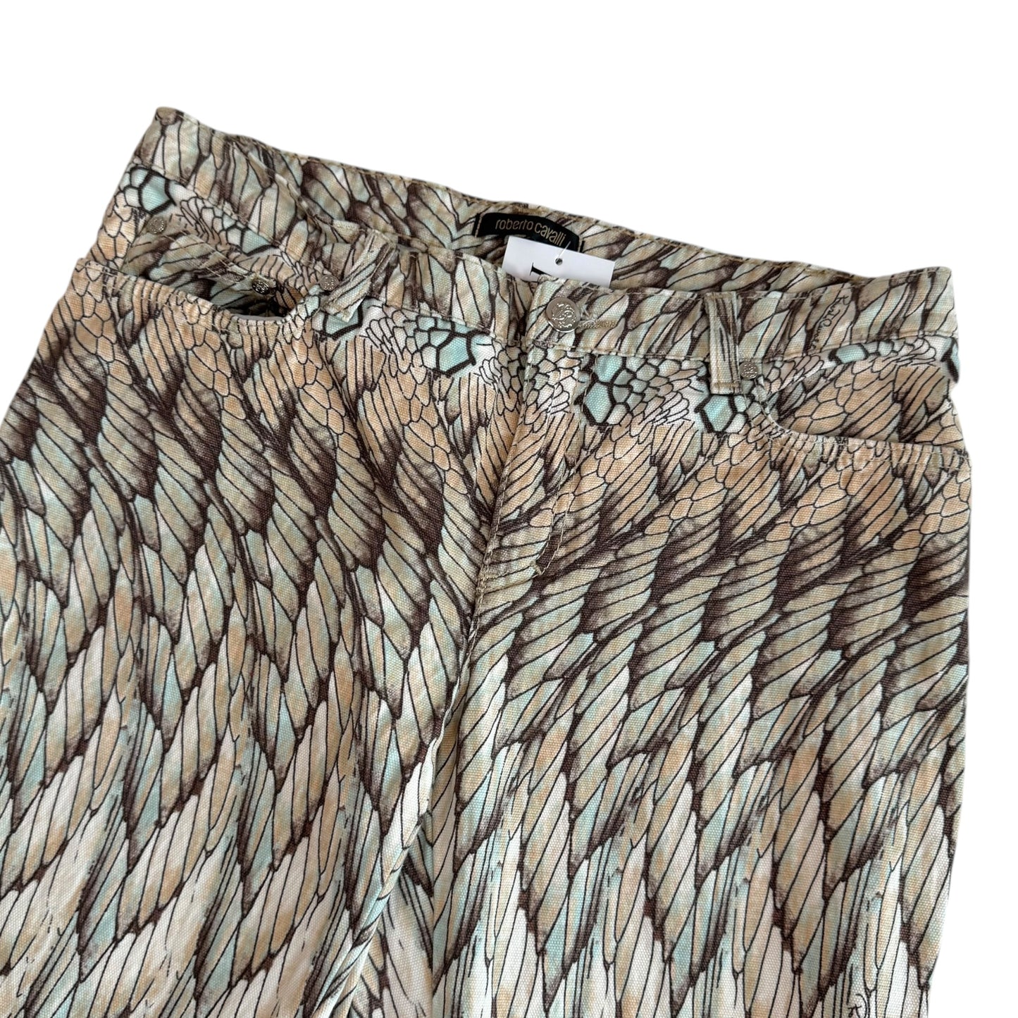 Roberto Cavalli Brown Blue Feather Print Jeans