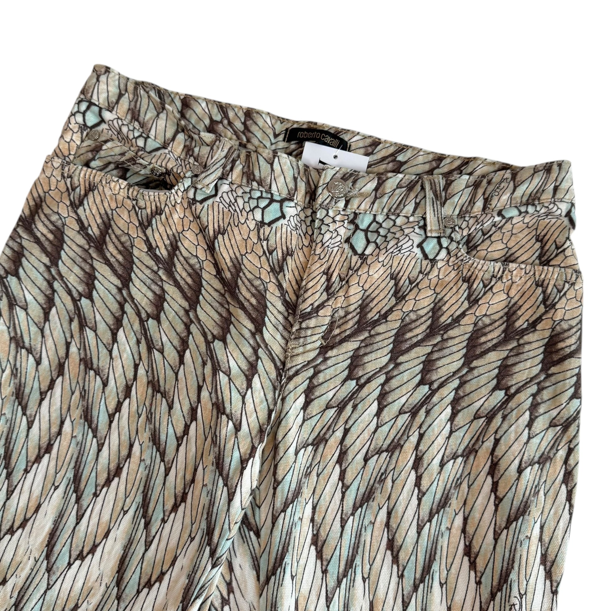 Roberto Cavalli Brown Blue Feather Print Jeans