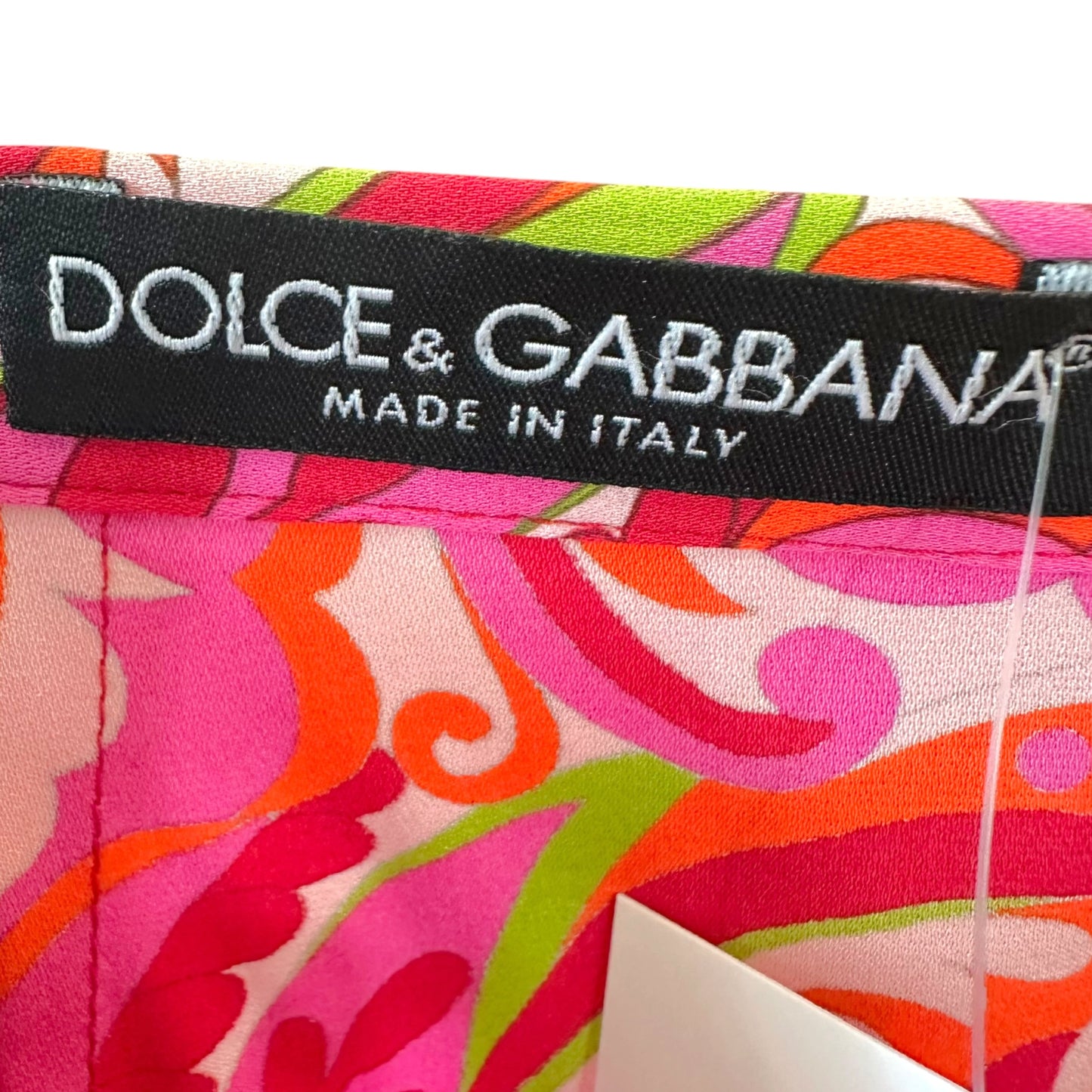 Dolce & Gabbana Pink & Green Paisley Print Silk Midi Skirt