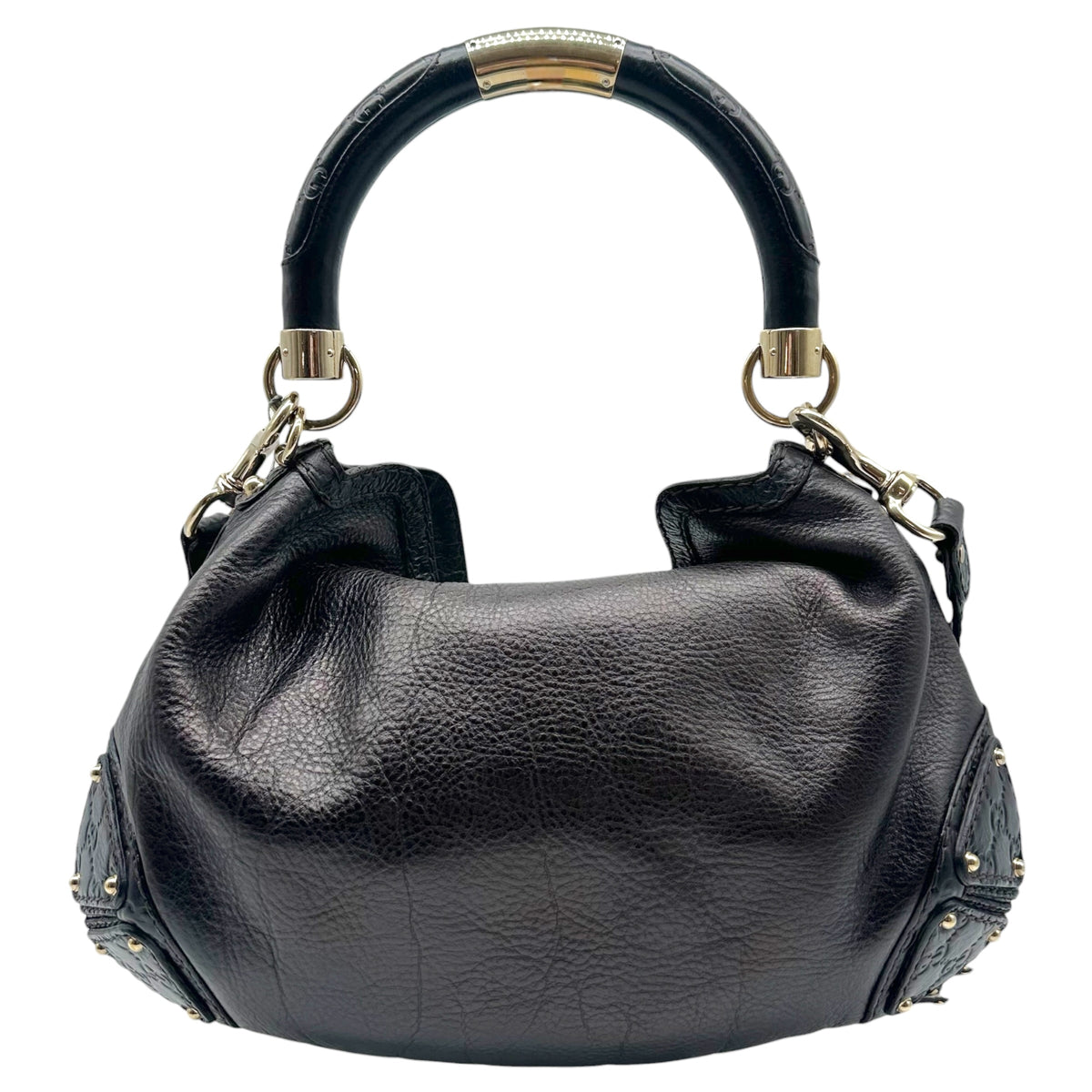 Gucci Black Leather Hobo Bag With Bamboo Fringe