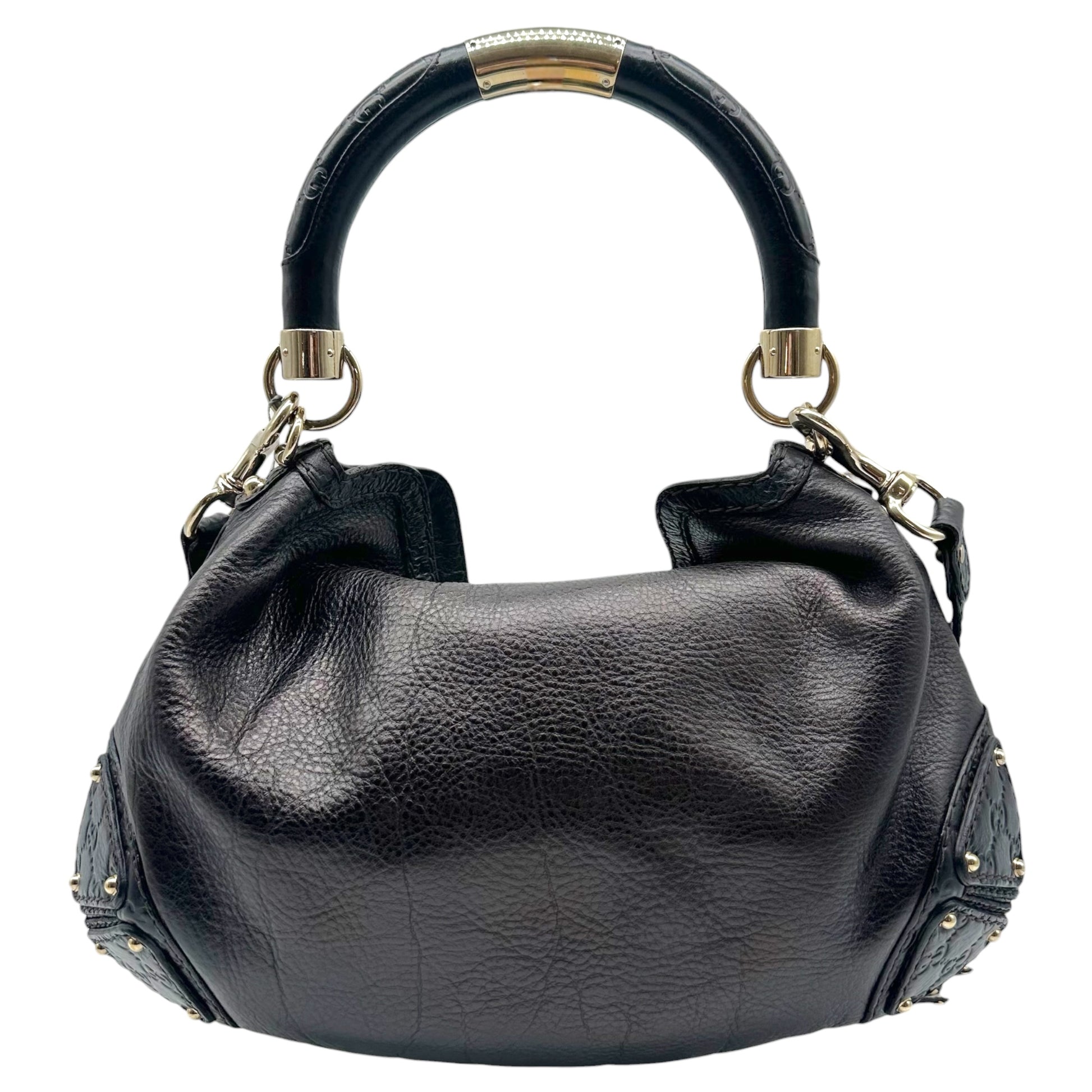 Gucci Black Leather Hobo Bag With Bamboo Fringe