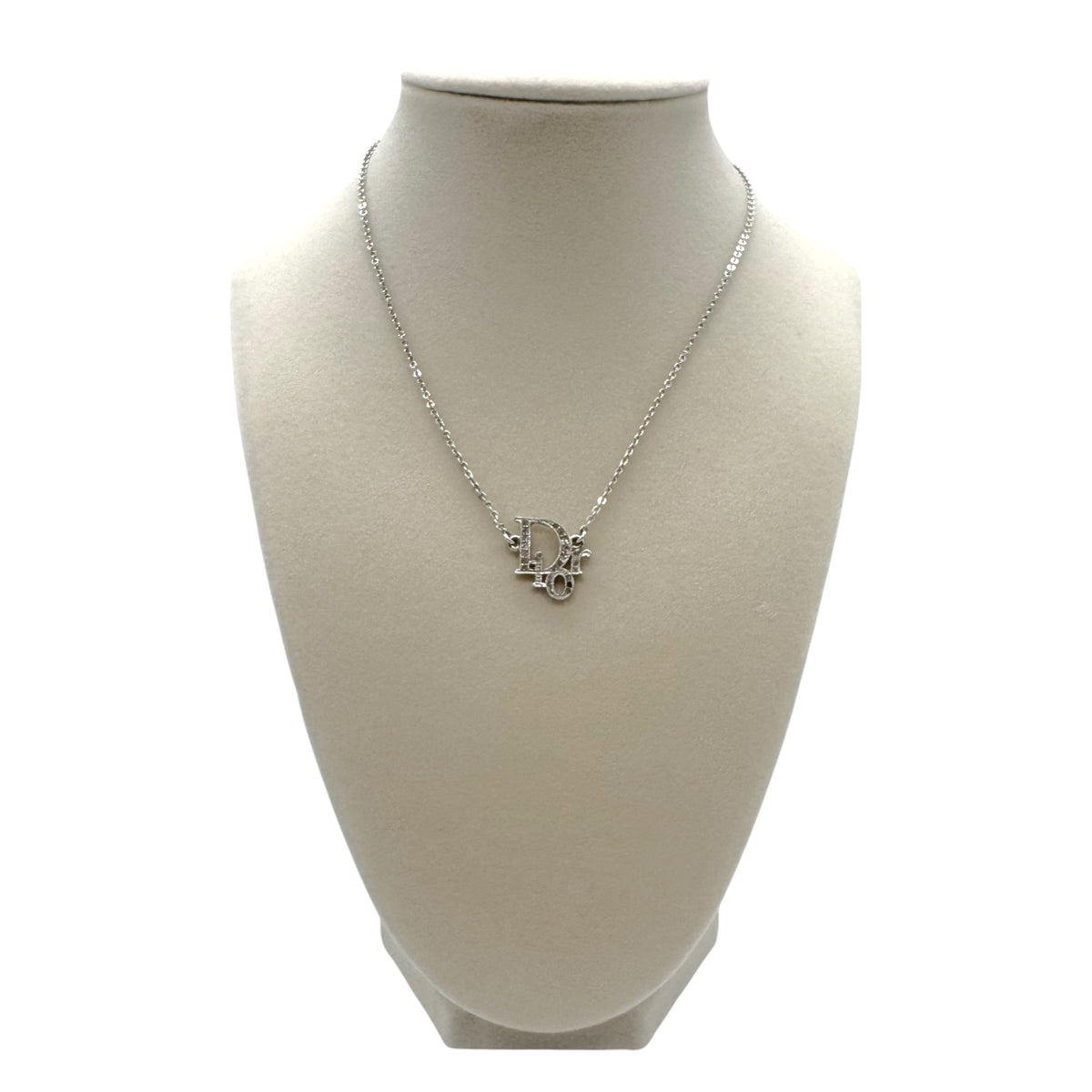 Christian Dior Silver Crystal Embellished Logo Necklace