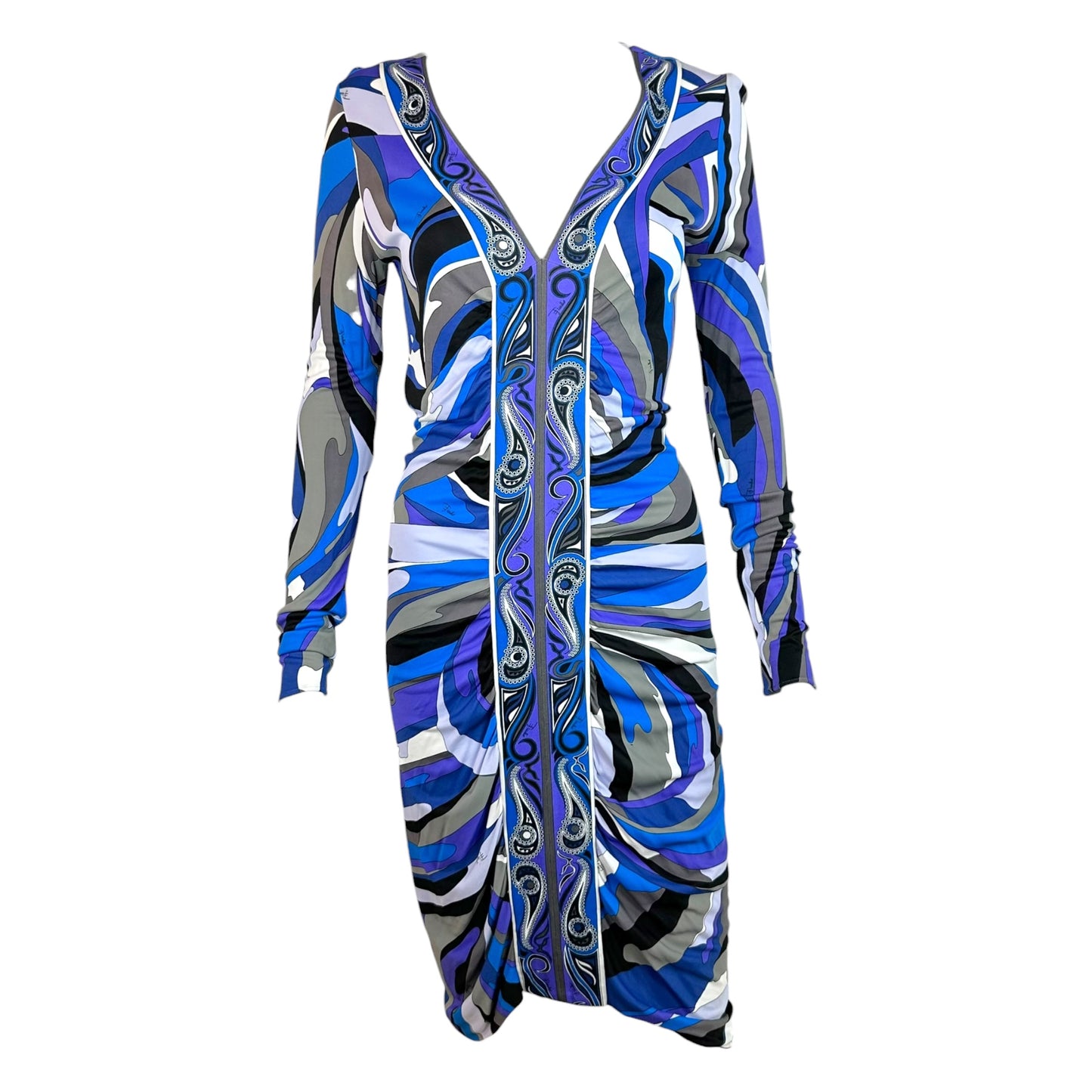 Emilio Pucci Longsleeve Midi Dress Blue Gray Print