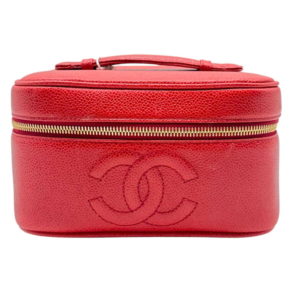 Chanel Red Caviar Leather Top Handle Vanity Bag 1994-96