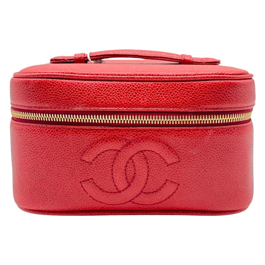 Chanel Red Caviar Leather Vanity Bag Top Handle
