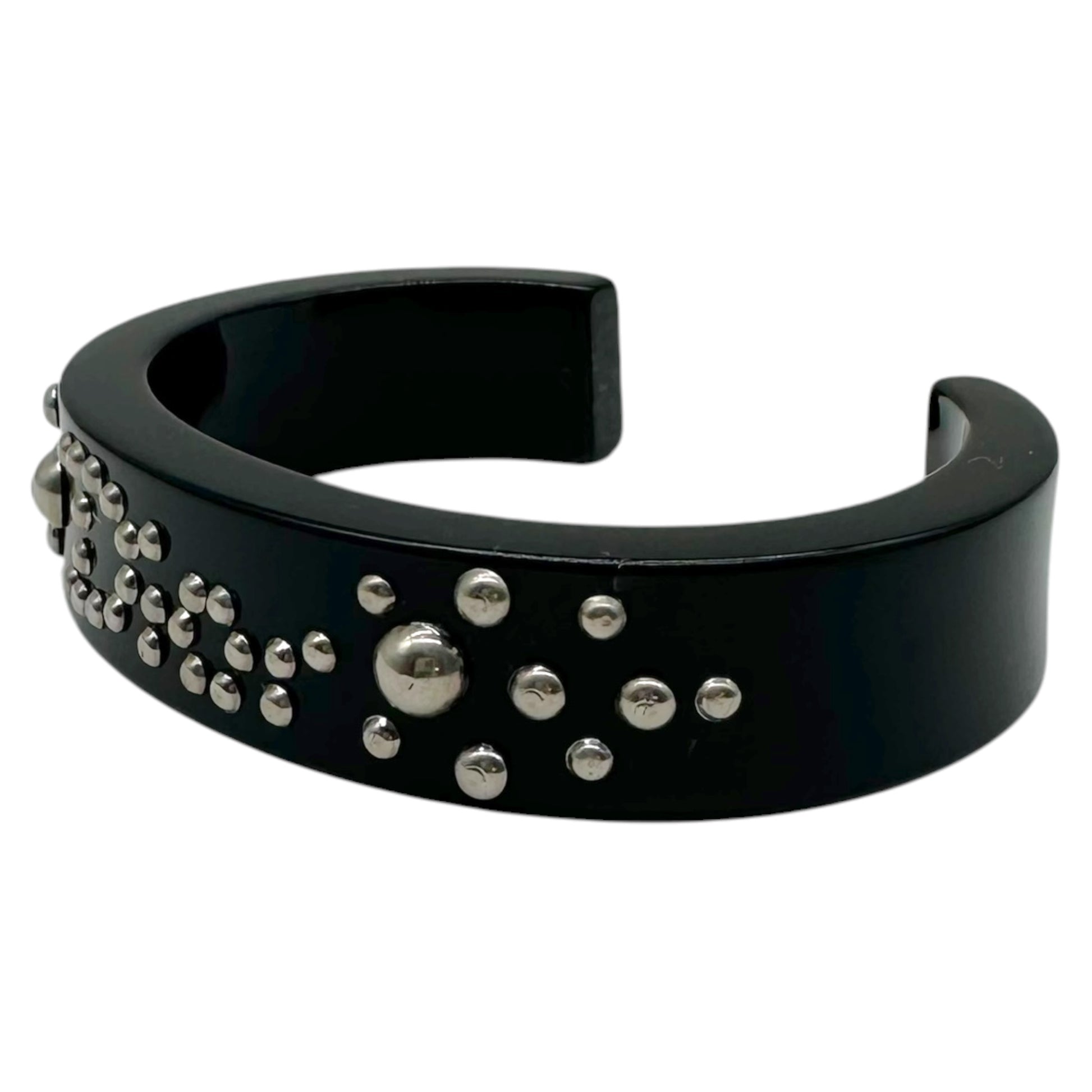 Christian Dior Black PVC Cuff Bangle Bracelet Silver Studs