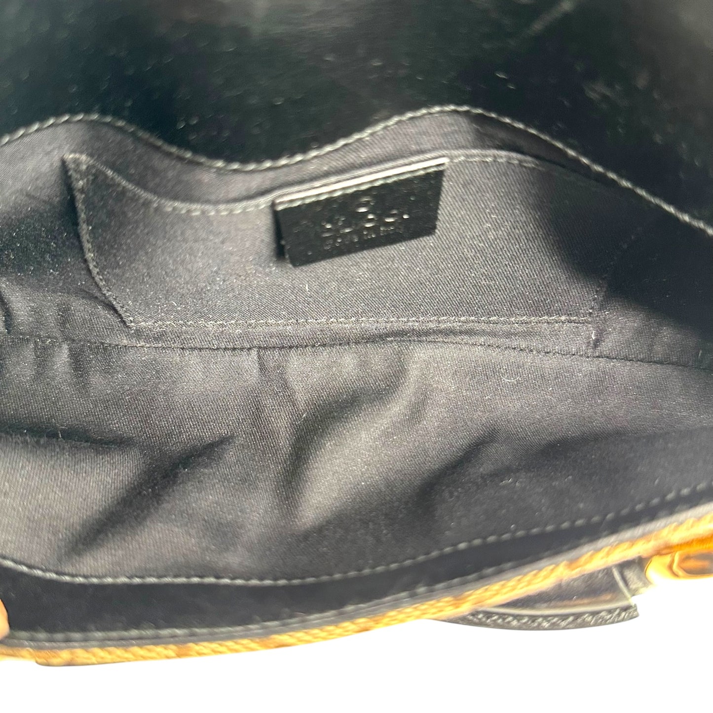 Gucci by Tom Ford 2004 Tan Monogram & Purple Silk Horsebit Bag RARE