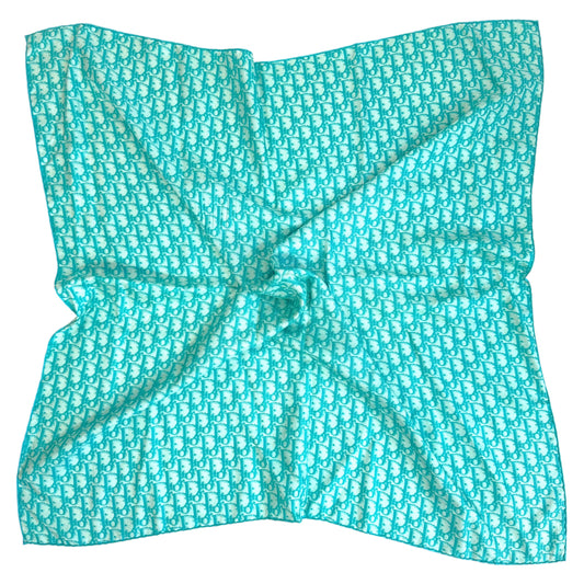 Christian Dior Silk Square Scarf Turquoise Trotter Monogram
