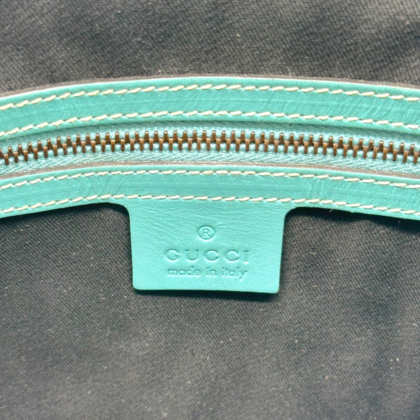 Gucci Turquoise Leather Monogram Piston Lock Shoulder Bag