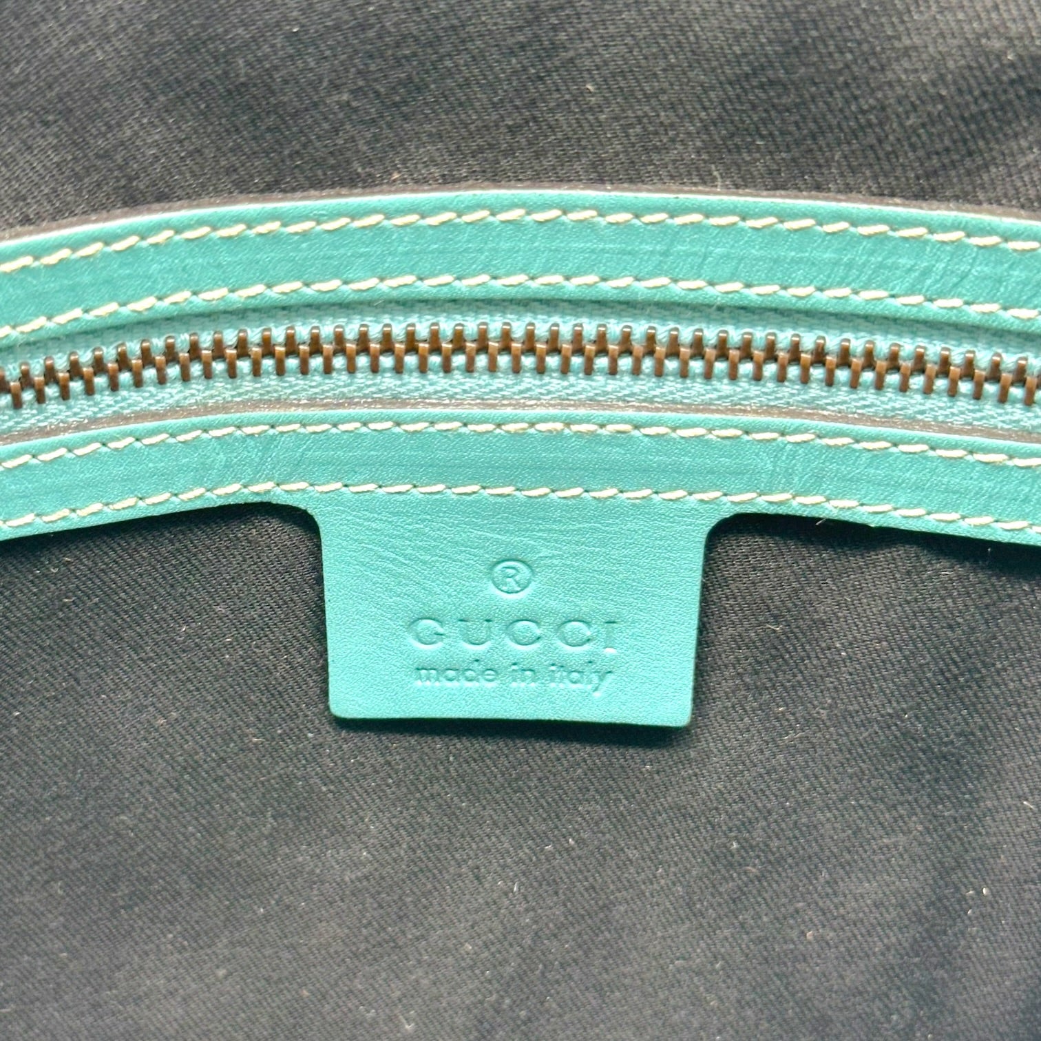 Gucci Turquoise Leather Monogram Piston Lock Shoulder Bag