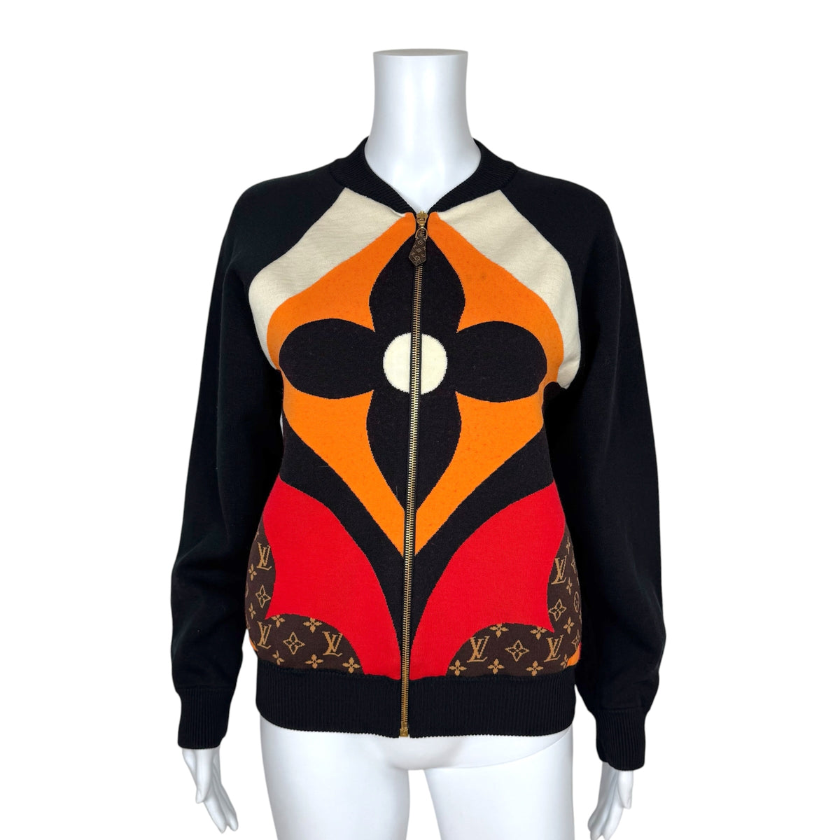 Louis Vuitton Knit Zip-Up Jacket Black Orange Monogram