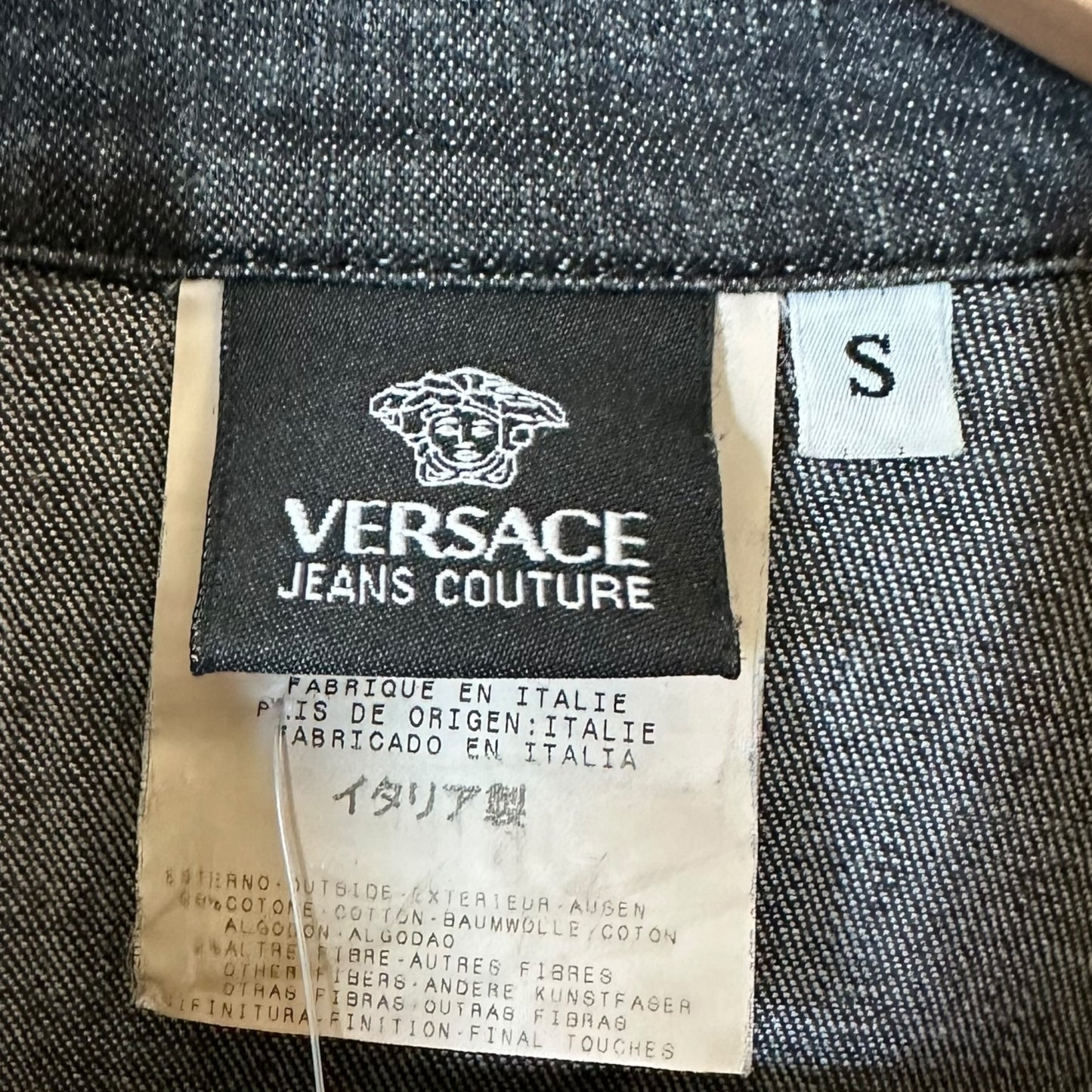 Versace Jeans Dark Wash Lace Cut-Out Button Up Top
