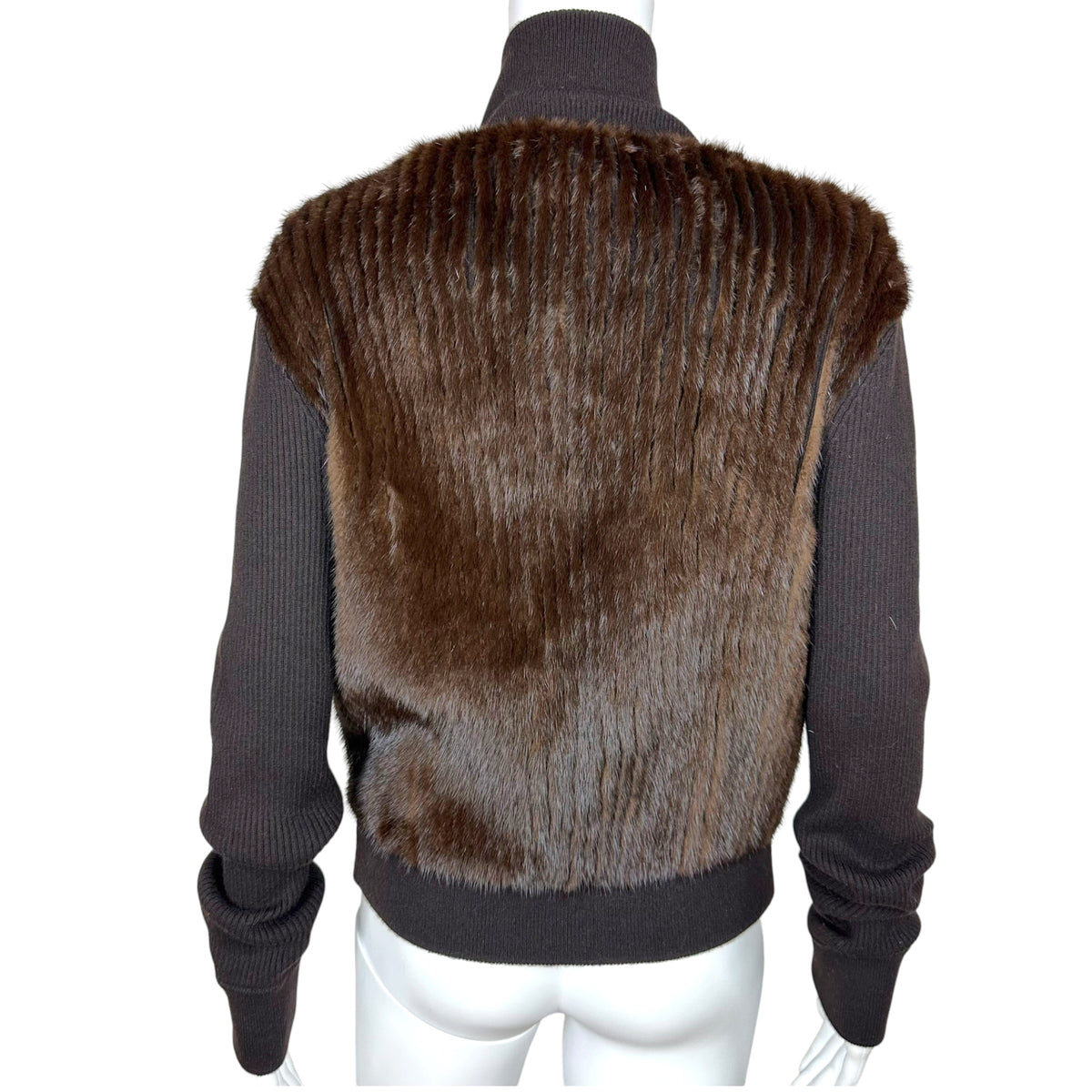 Celine Brown Cashmere Mink Fur Zip-Up Sweater
