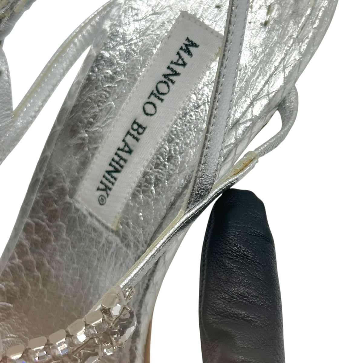 Manolo Blahnik SIlver Python & Crystal Thong Heeled Sandals