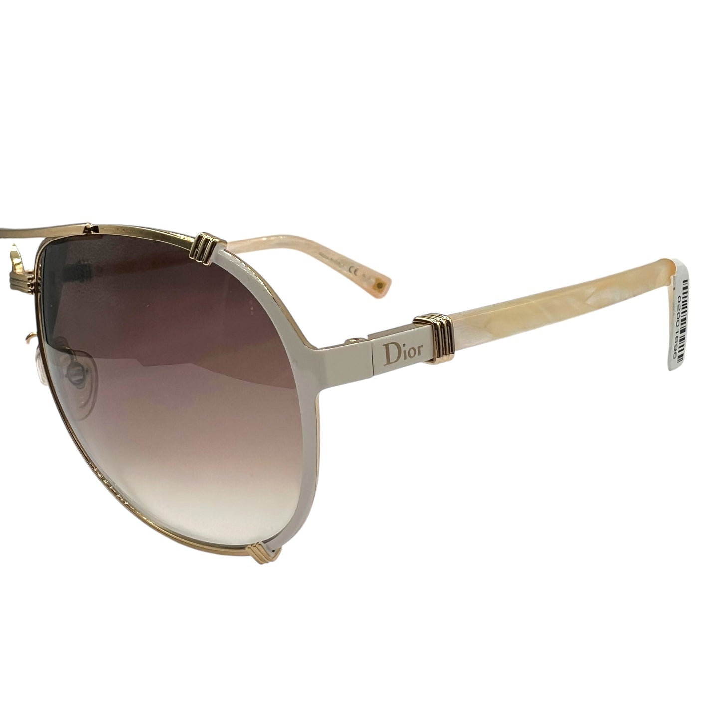 Christian Dior Gold & White Brown Lens Aviator Sunglasses DiorChicago2 w/ Case