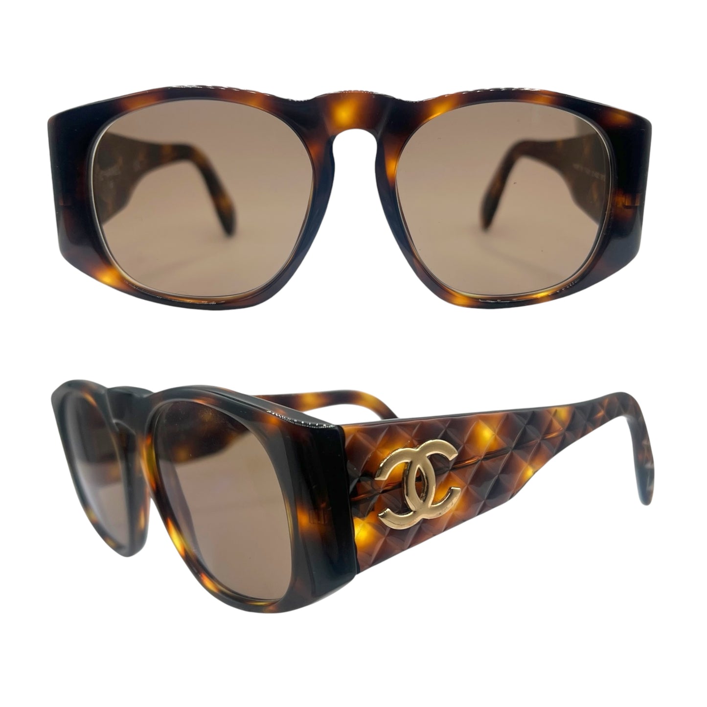 Chanel 90's 01450 Brown Tortoise Matelasse Quilted Sunglasses w/ Case