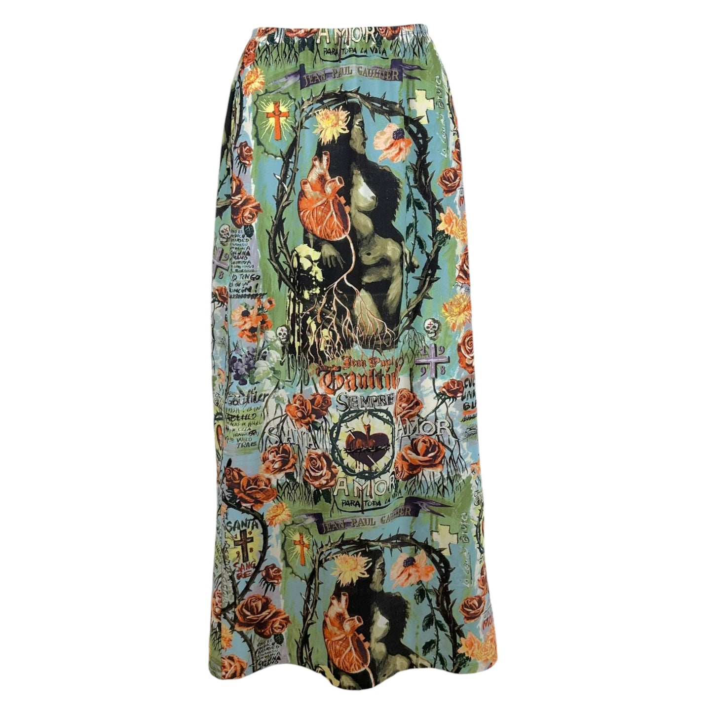 Jean Paul Gaultier Multicolor Tattoo Print Maxi Skirt