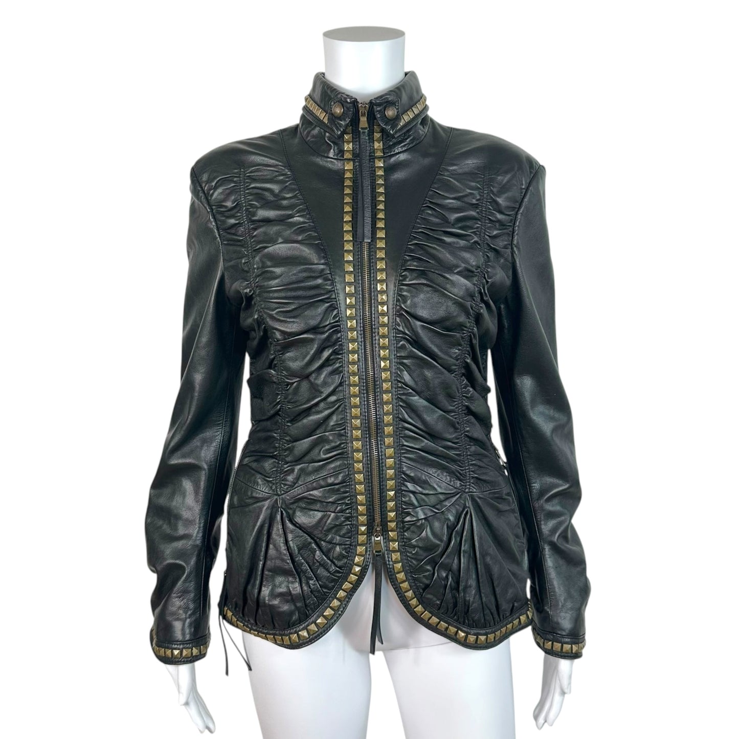 Roberto Cavalli Black Leather Studded Jacket