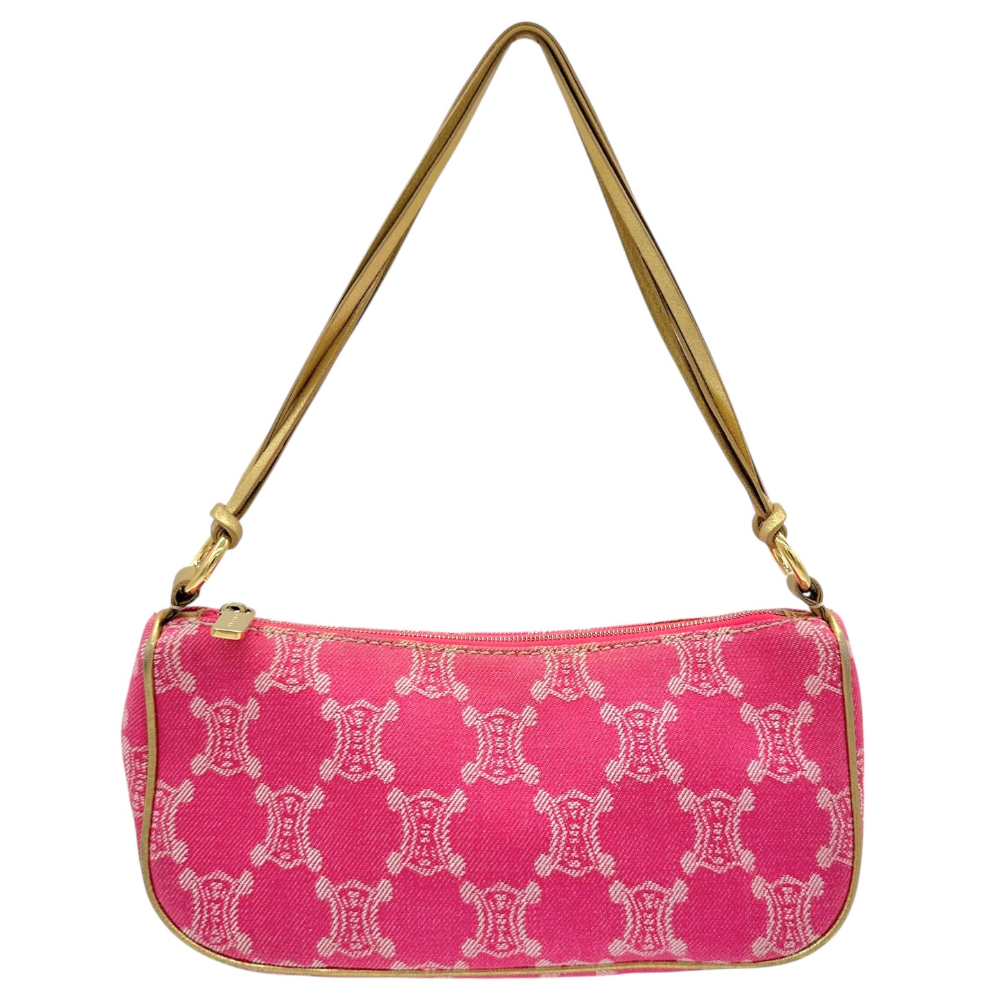 Celine Pink & Gold Denim Triomphe Monogram Pochette Bag - Outfit Repeater