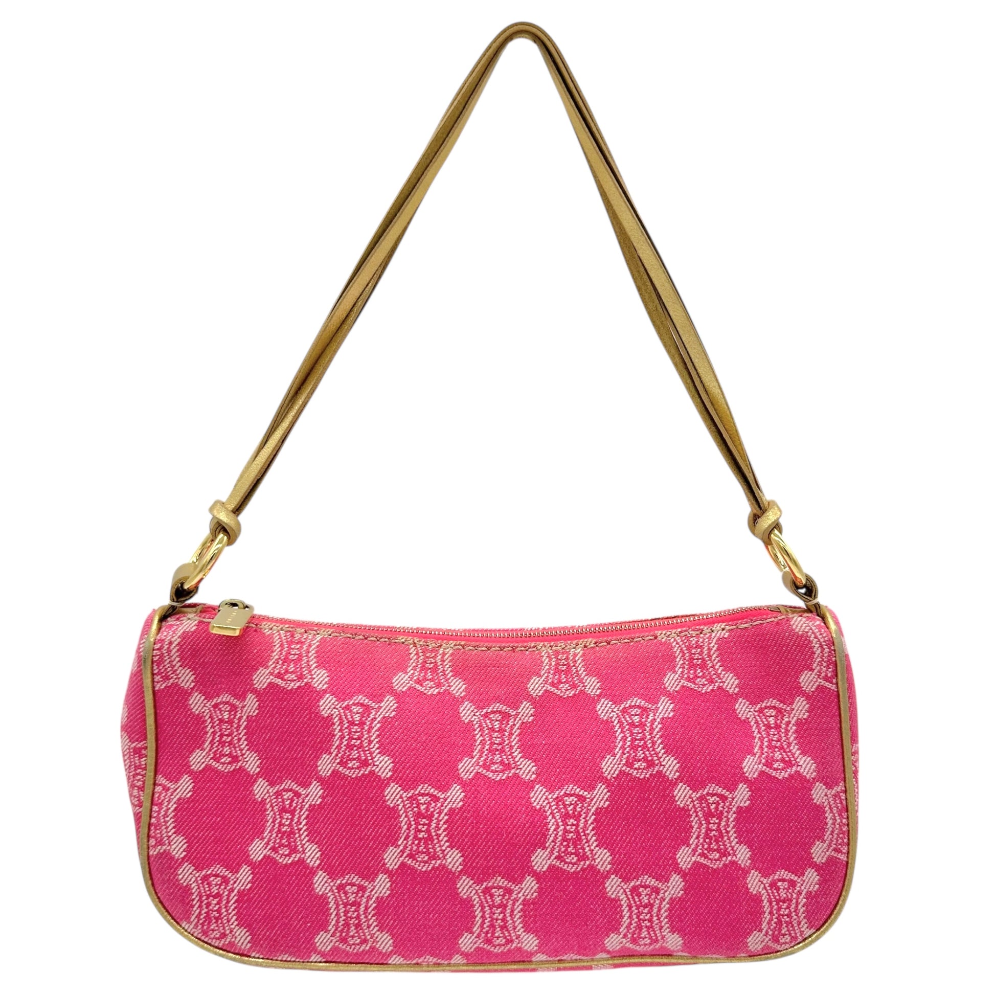 Celine Pink & Gold Denim Triomphe Monogram Pochette Bag - Outfit Repeater