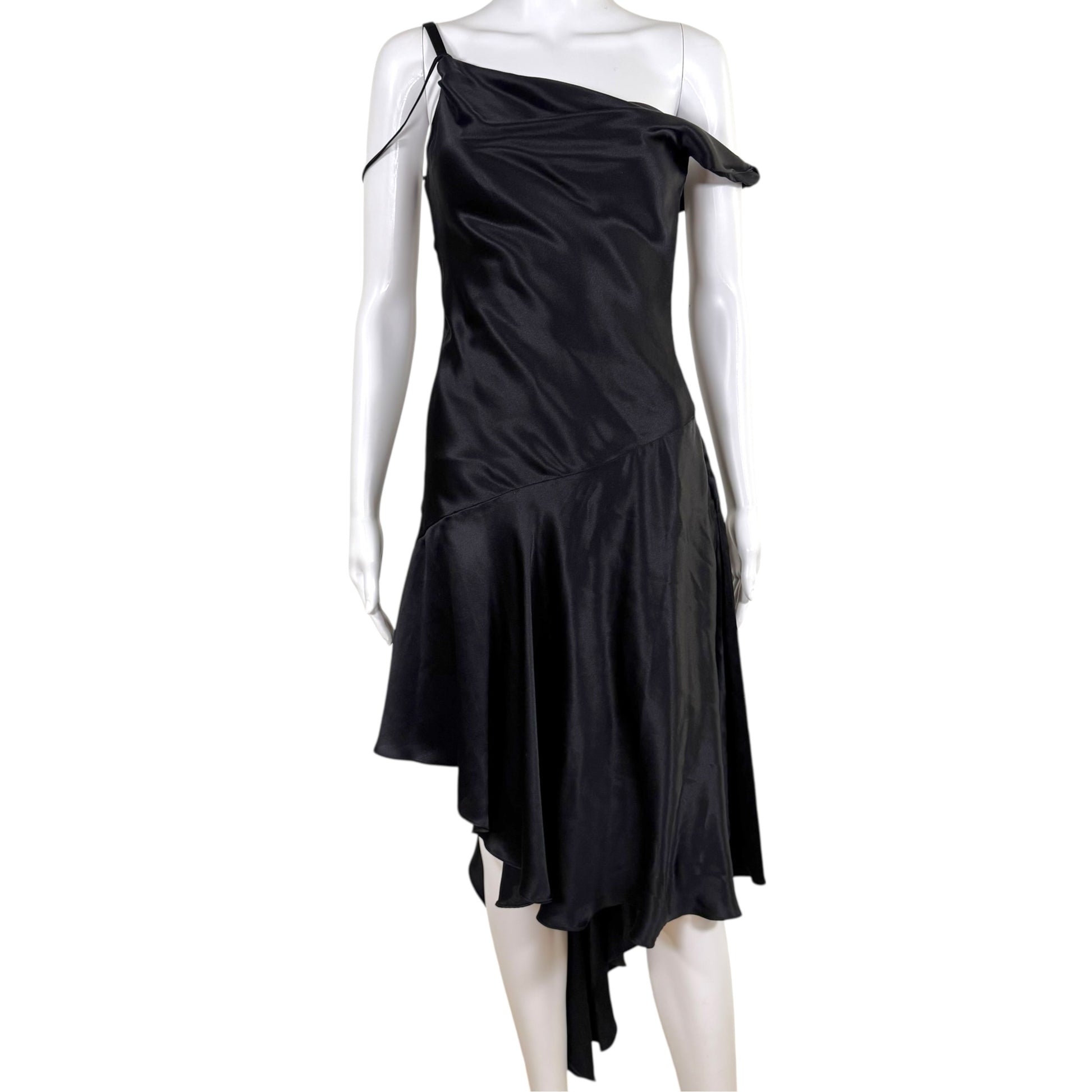Dolce & Gabbana Black Silk Asymmetrical Midi Dress