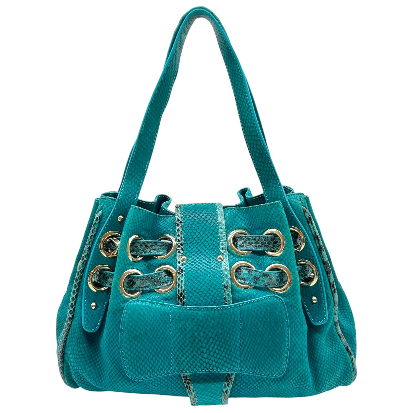 Jimmy Choo Turquoise Suede & Python Trim Shoulder Bag