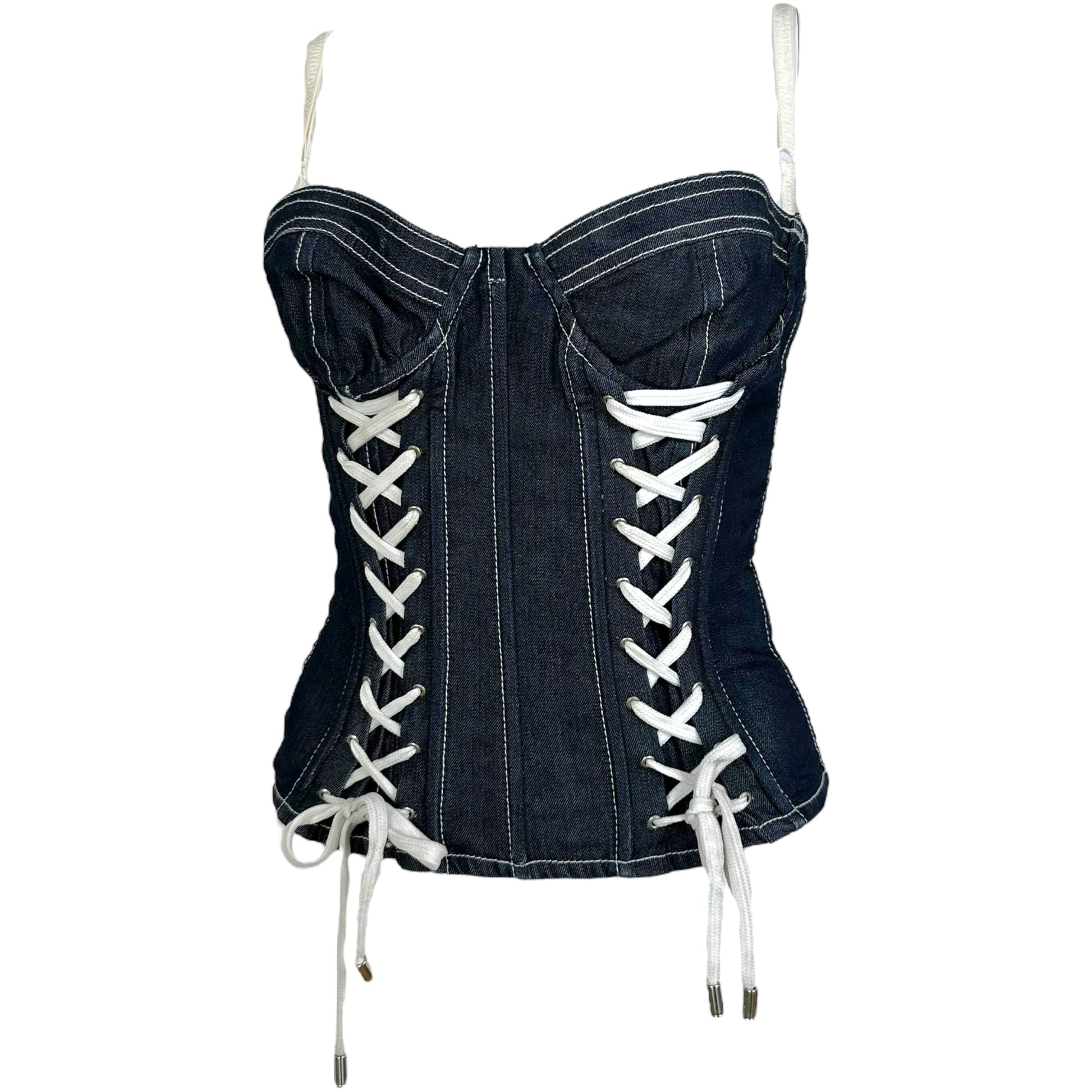 Dolce & Gabbana Lace Up Denim Corset Top Dark Blue