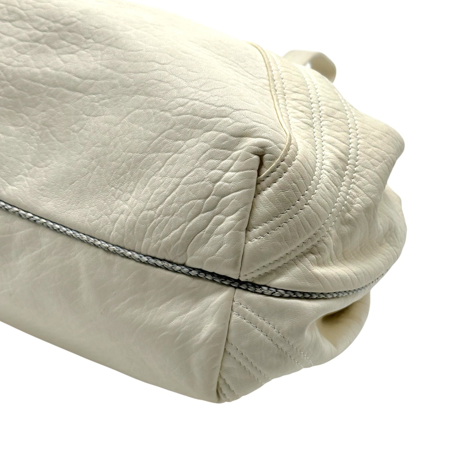 Fendi White Leather Hobo Bag with Woven Handles