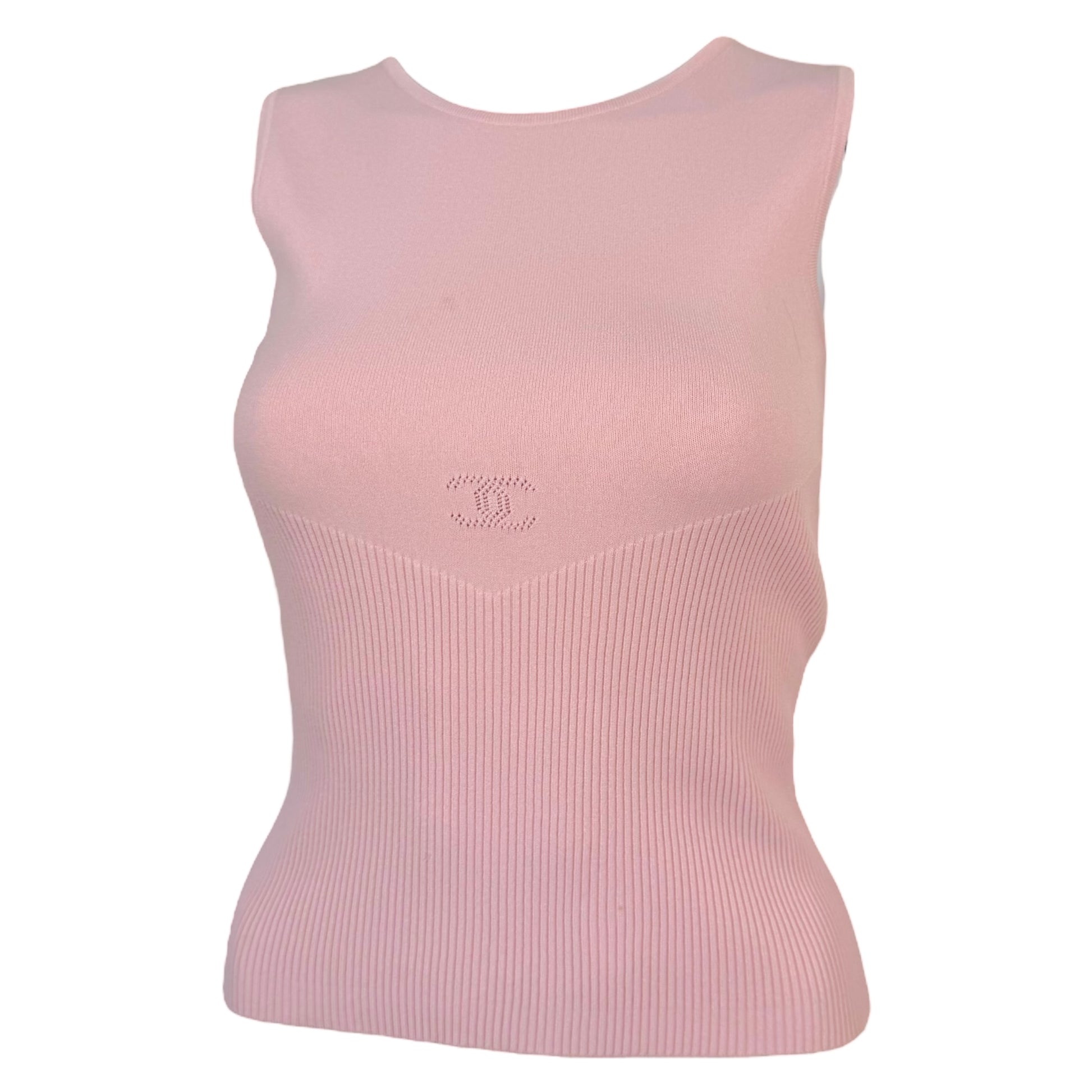 Chanel Spring 2005 Pink Knit Logo Tank - Outfit Repeater