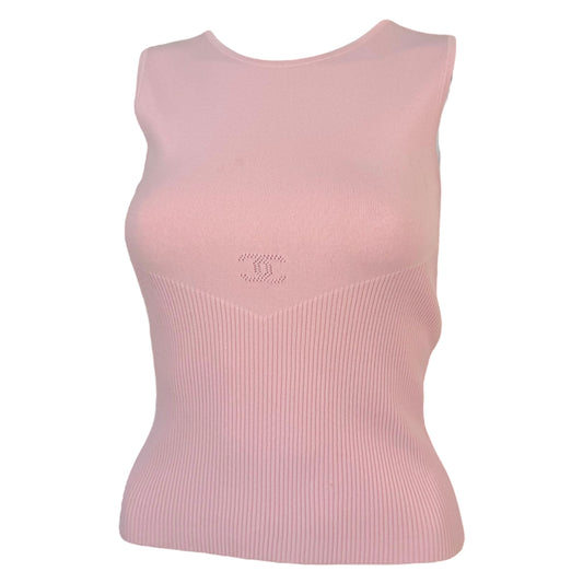 Chanel Spring 2005 Pink Knit Logo Tank - Outfit Repeater