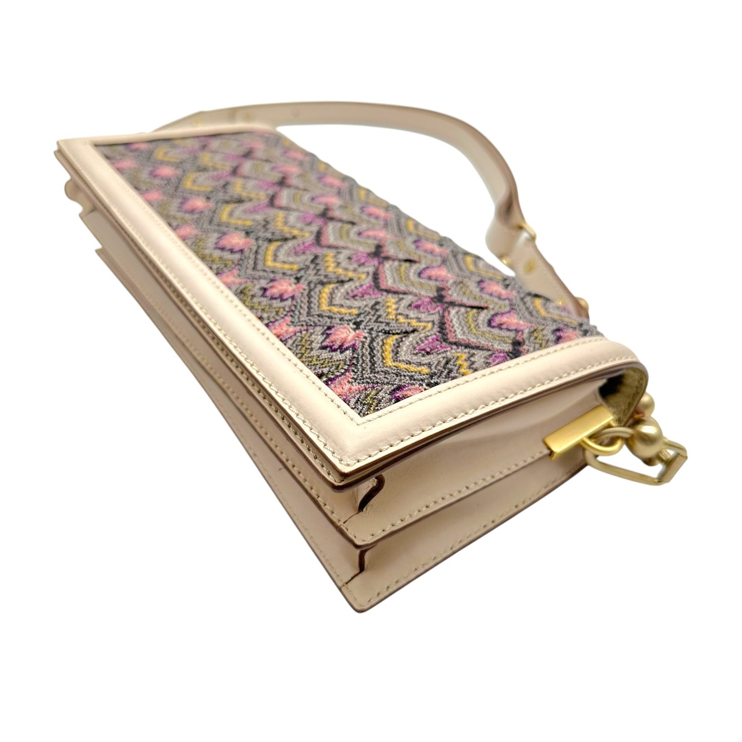 Missoni Shoulder Bag Ivory Leather Multicolor Chevron Knit