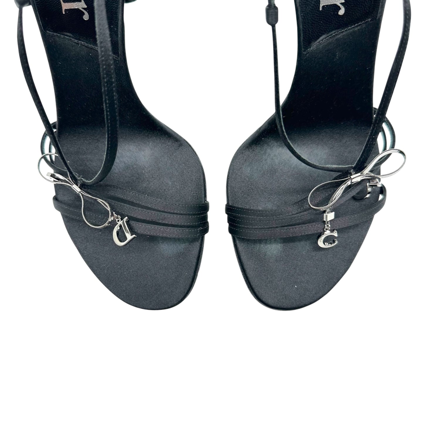 Christian Dior Black & Silver Logo Bow Sandal Heels