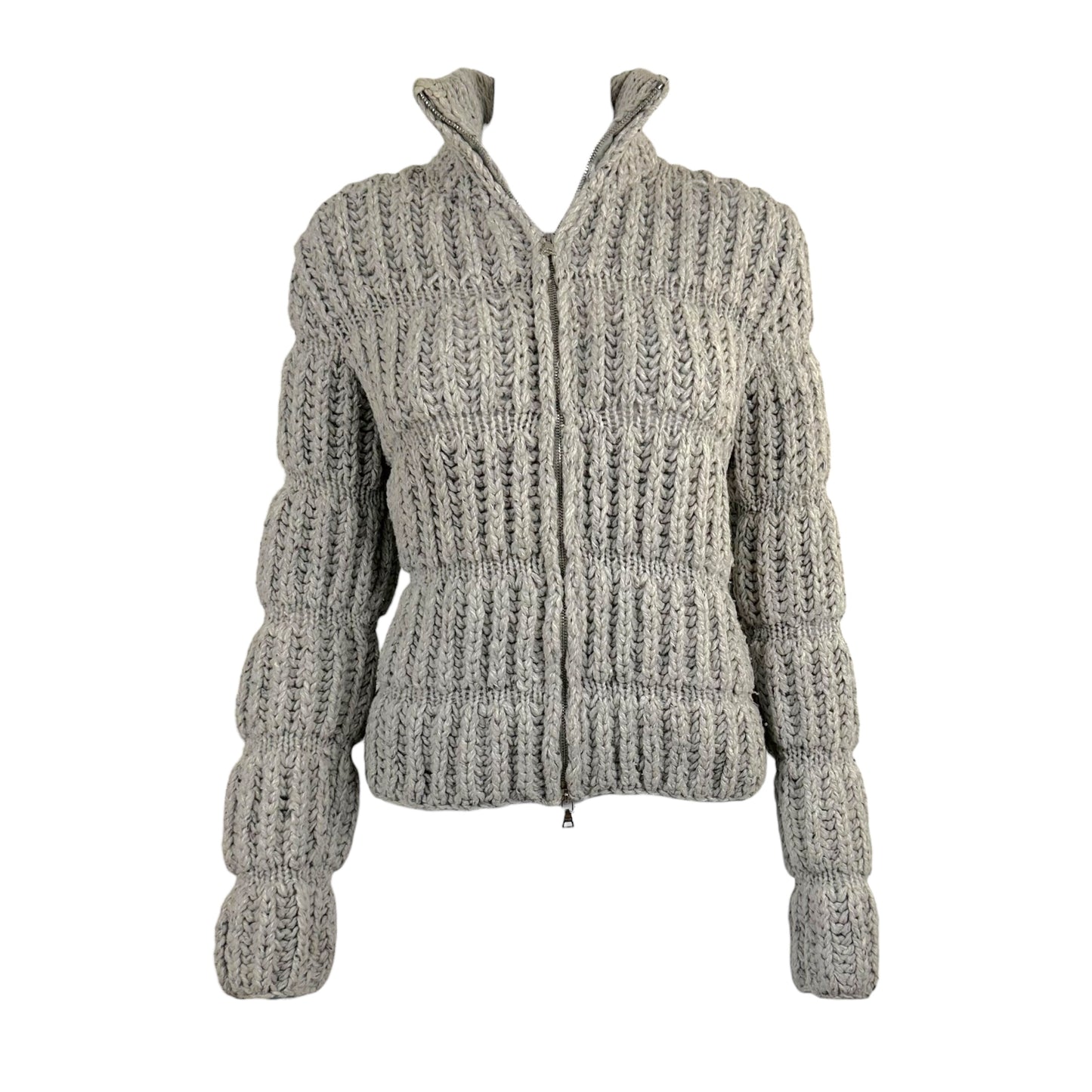 Prada Merino Wool Gray Double Zipper Chunky Sweater - Outfit Repeater