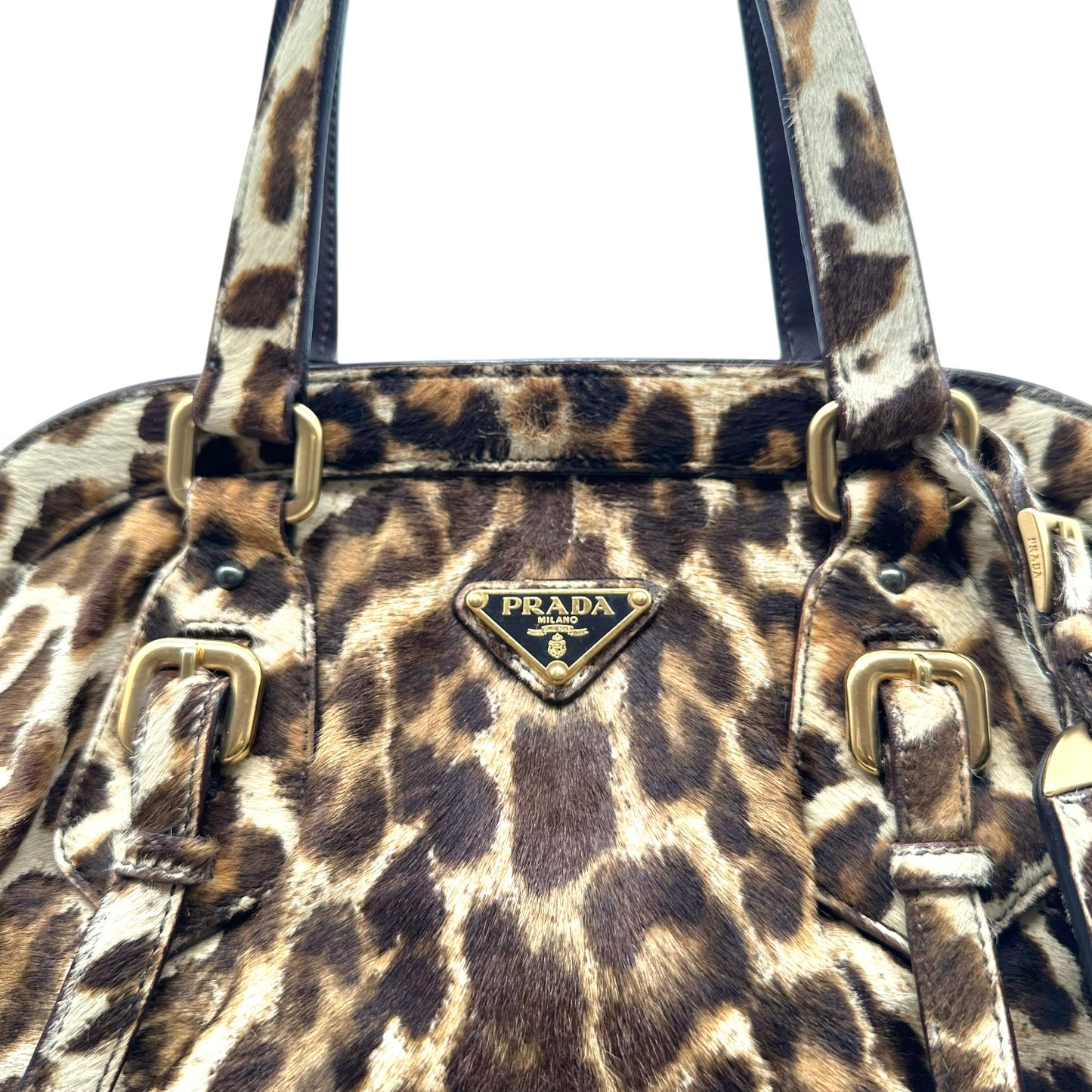 Prada Leopard Print Ponyhair Oversized Bowler Bag