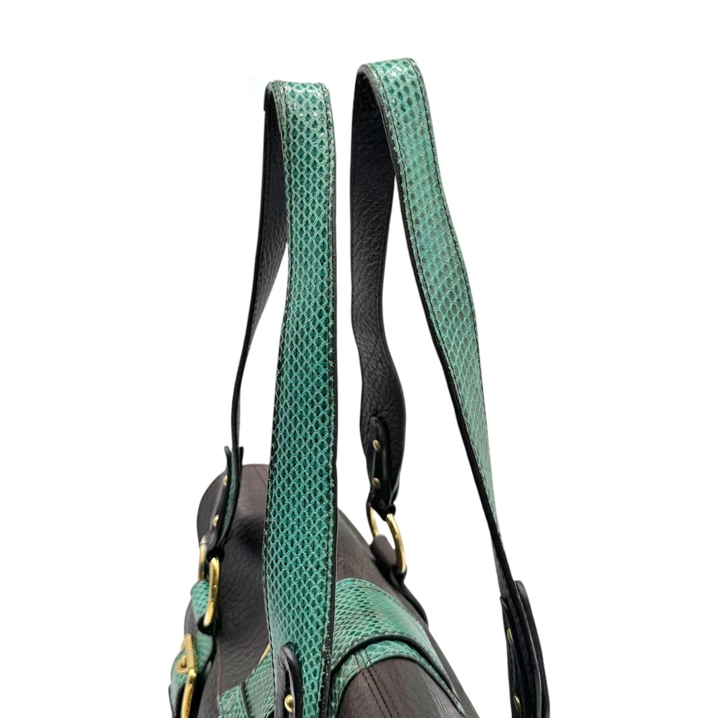 Dolce & Gabbana Teal Snakeskin Brown Leather Shoulder Bag