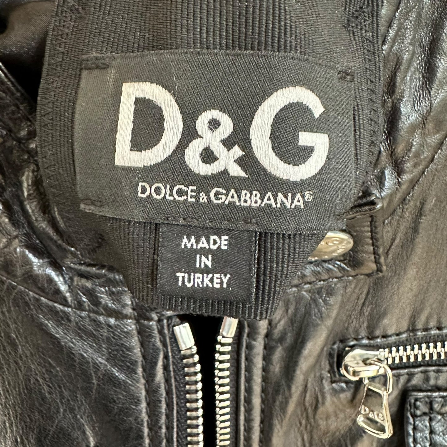 D&G Dolce & Gabbana Black Leather Cargo Pocket Jacket