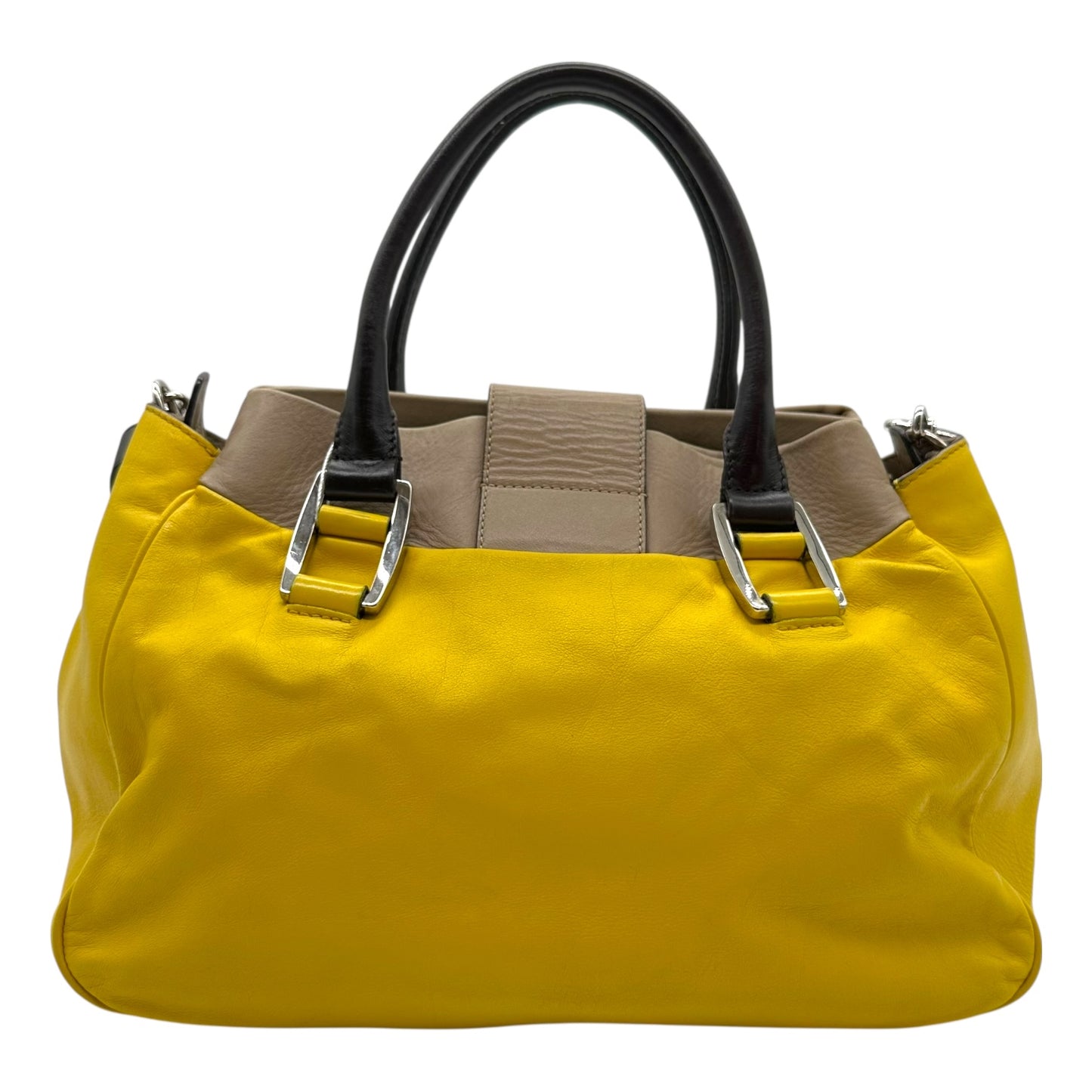 Celine Yellow Leather 2-Way Bag with Silver Hardware