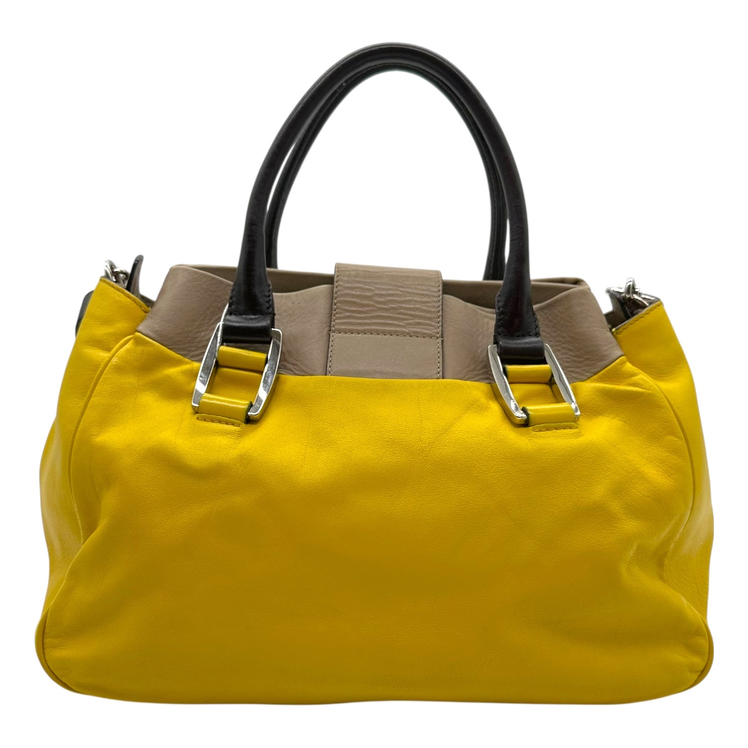 Celine Yellow Leather 2-Way Bag with Silver Hardware