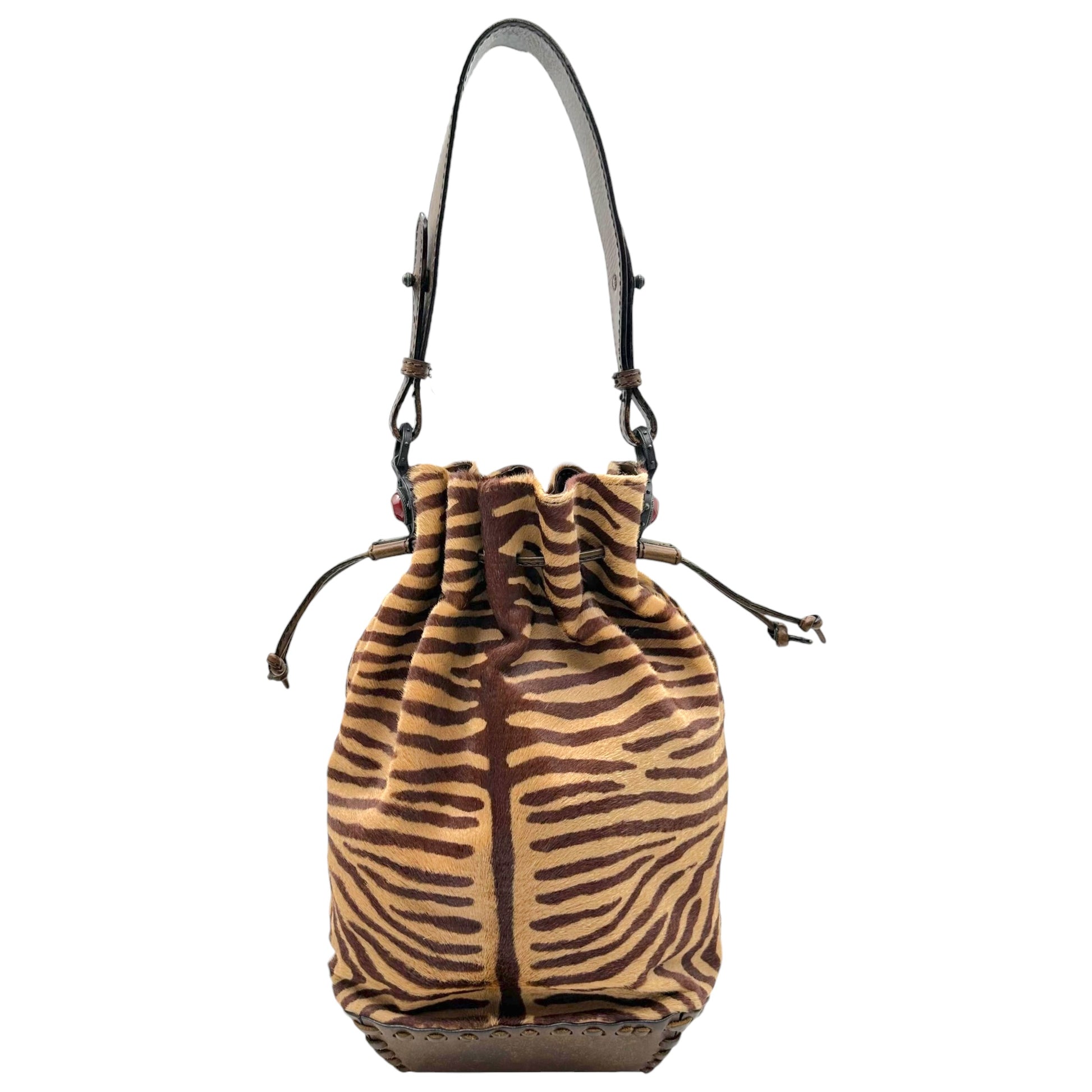 Valentino Brown Zebra Print Ponyhair Bucket Bag