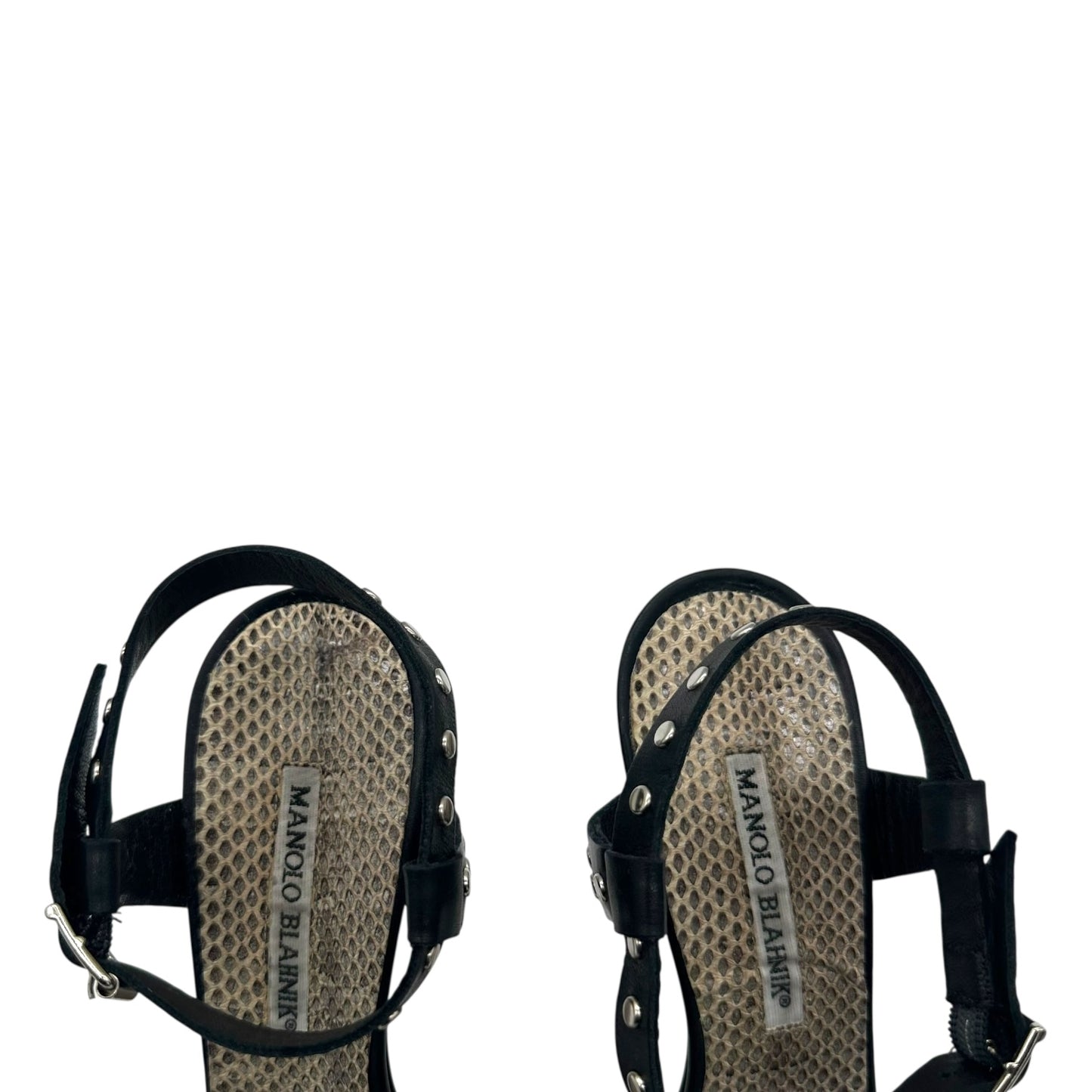 Manolo Blahnik Black Studded Strappy Sandal Heels