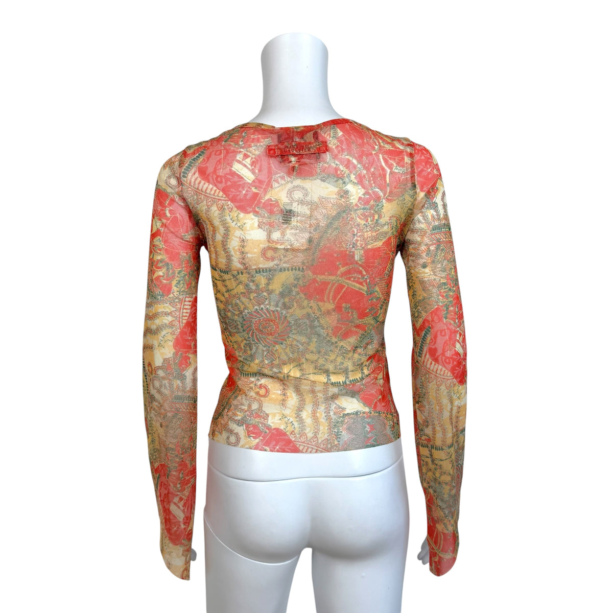Jean Paul Gaultier Red Beige Paisley Print Mesh Top